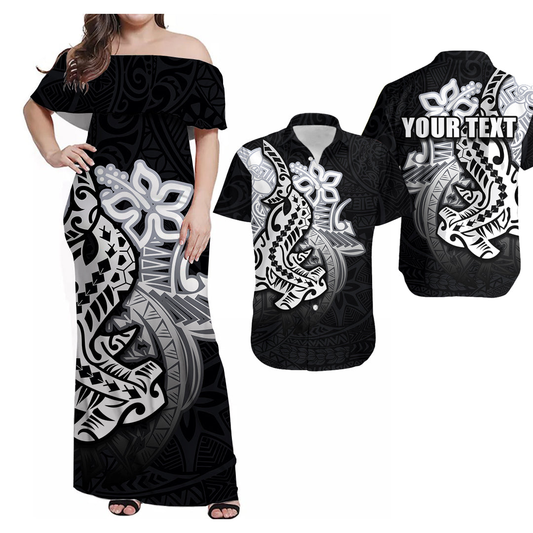 Custom Polynesian Matching Dress And Shirt with Tribal Hammerhead Shark Black LT6 Art - Polynesian Pride