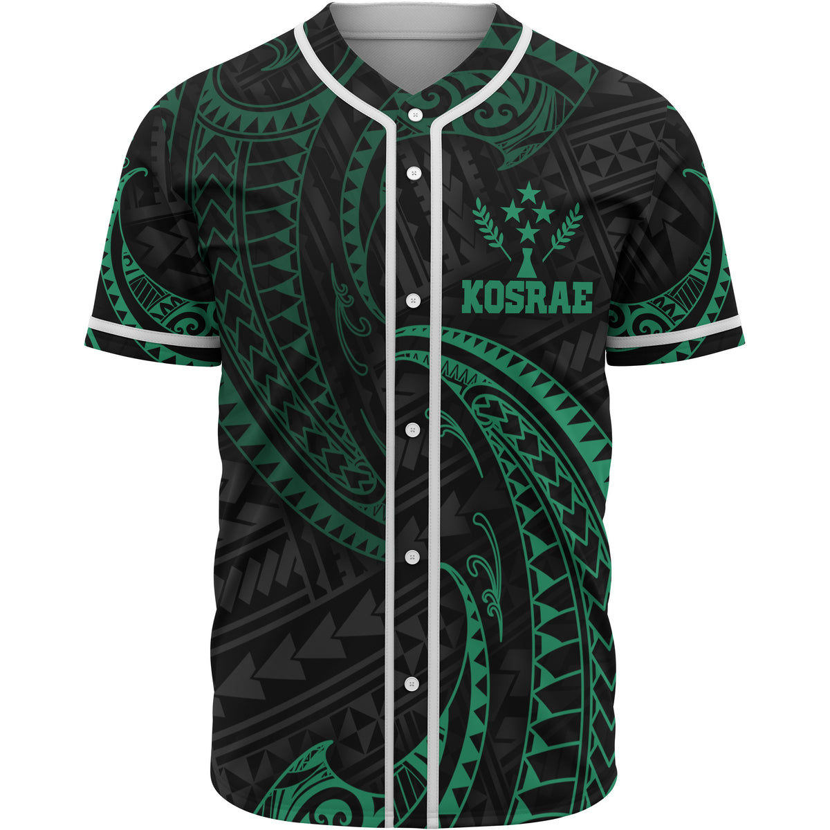 Kosrae Polynesian Baseball Shirt - Green Tribal Wave Unisex Green - Polynesian Pride