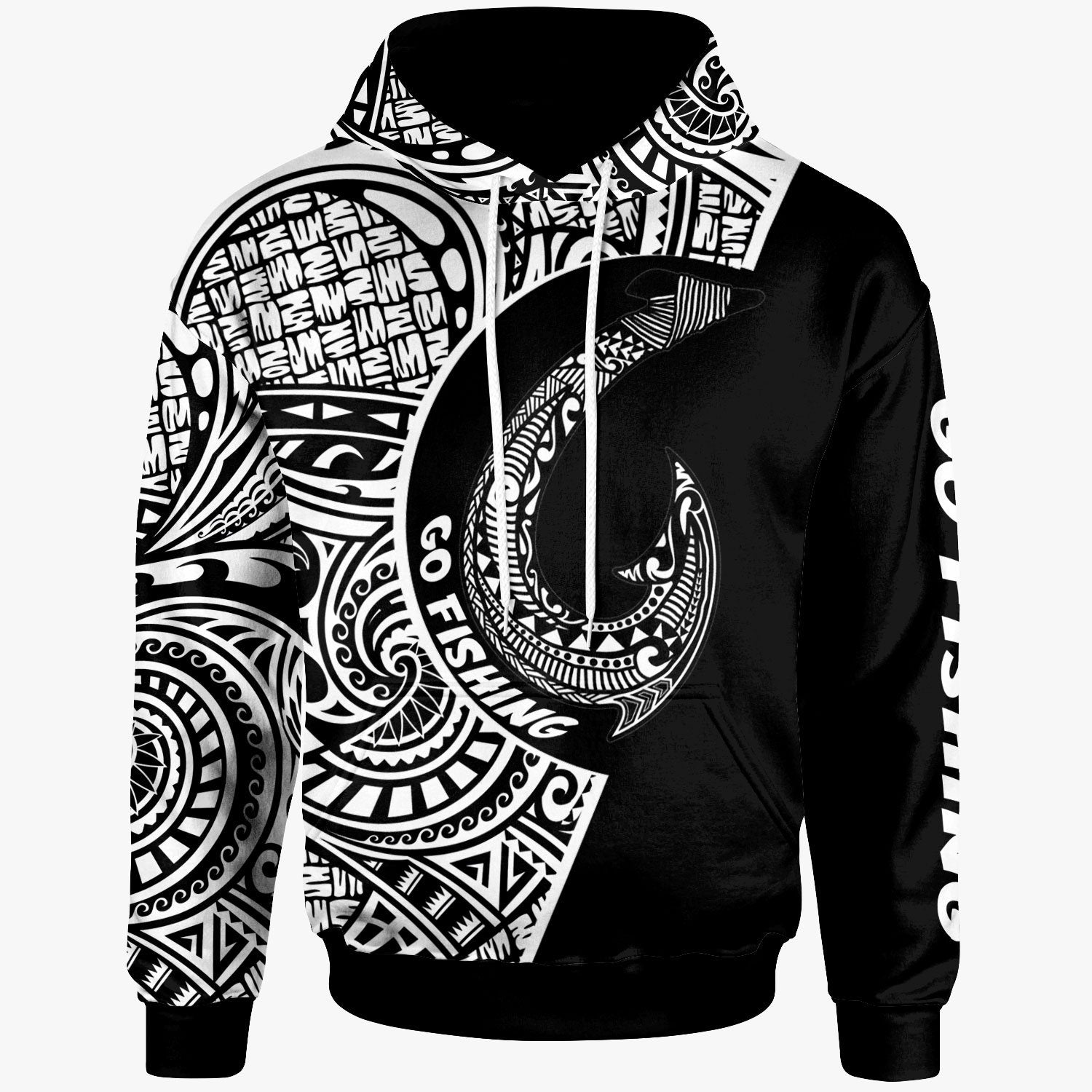 Tuvalu Hoodie Hook Tattoo Black Color Unisex Black - Polynesian Pride