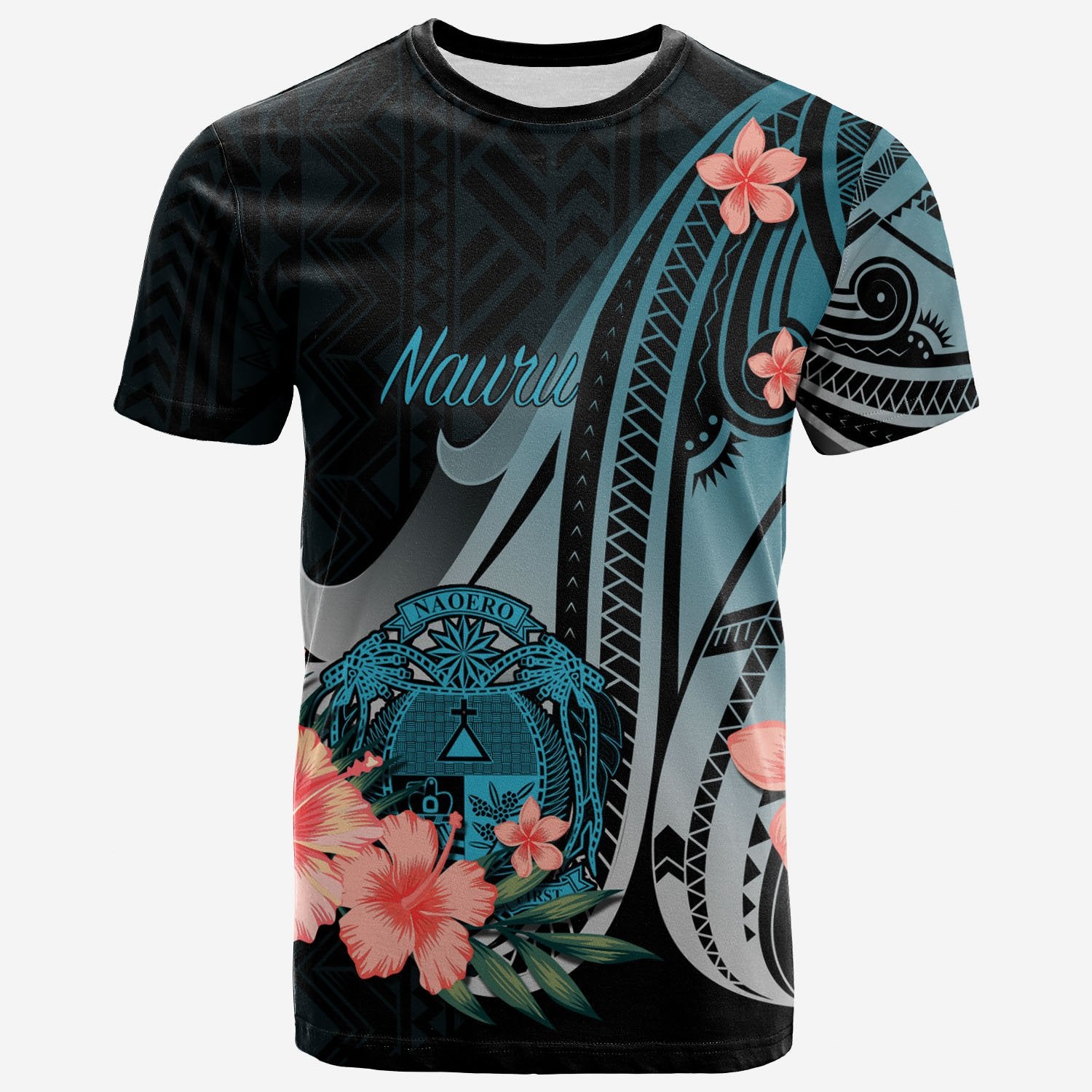 Nauru T Shirt Turquoise Polynesian Hibiscus Pattern Style Unisex Art - Polynesian Pride