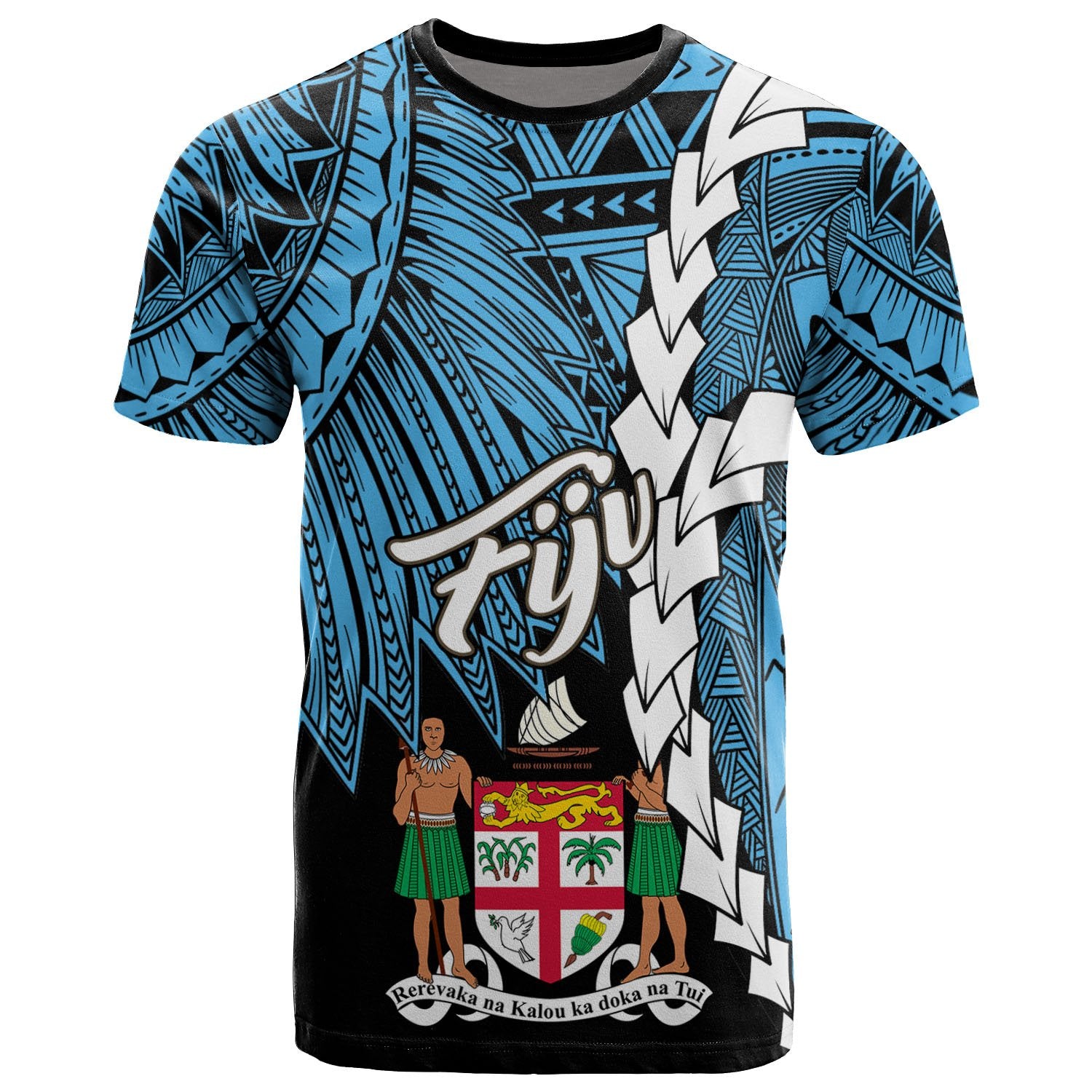 Fiji Polynesian T Shirt Tribal Wave Tattoo Flag Style Unisex Blue - Polynesian Pride