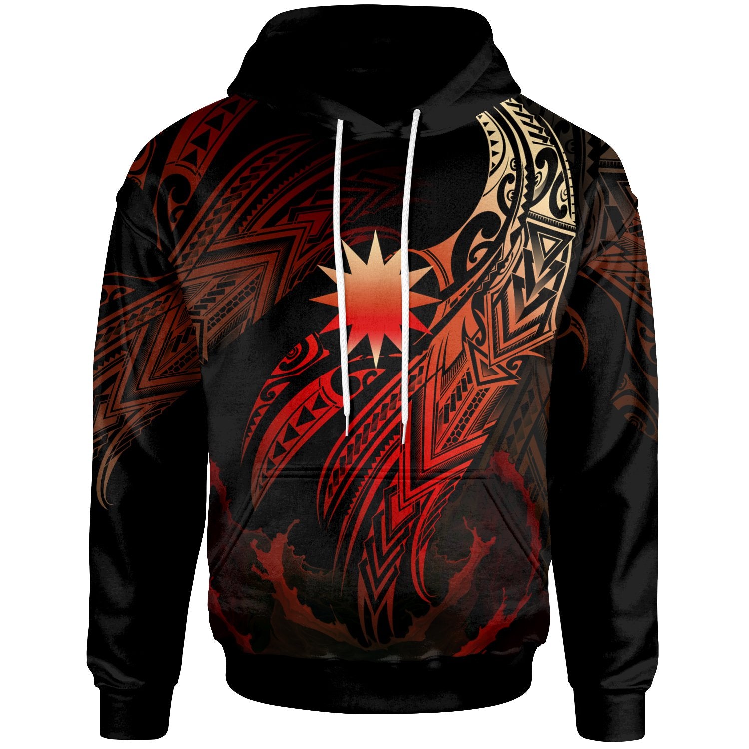 Nauru Polynesian Hoodie Legend Red Version Unisex Black - Polynesian Pride