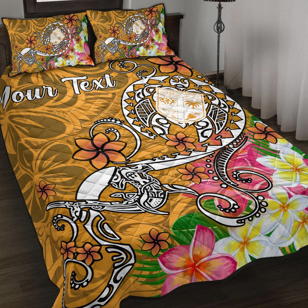 Fiji Custom Personalised Quilt Bed Set - Turtle Plumeria (Gold) - Polynesian Pride