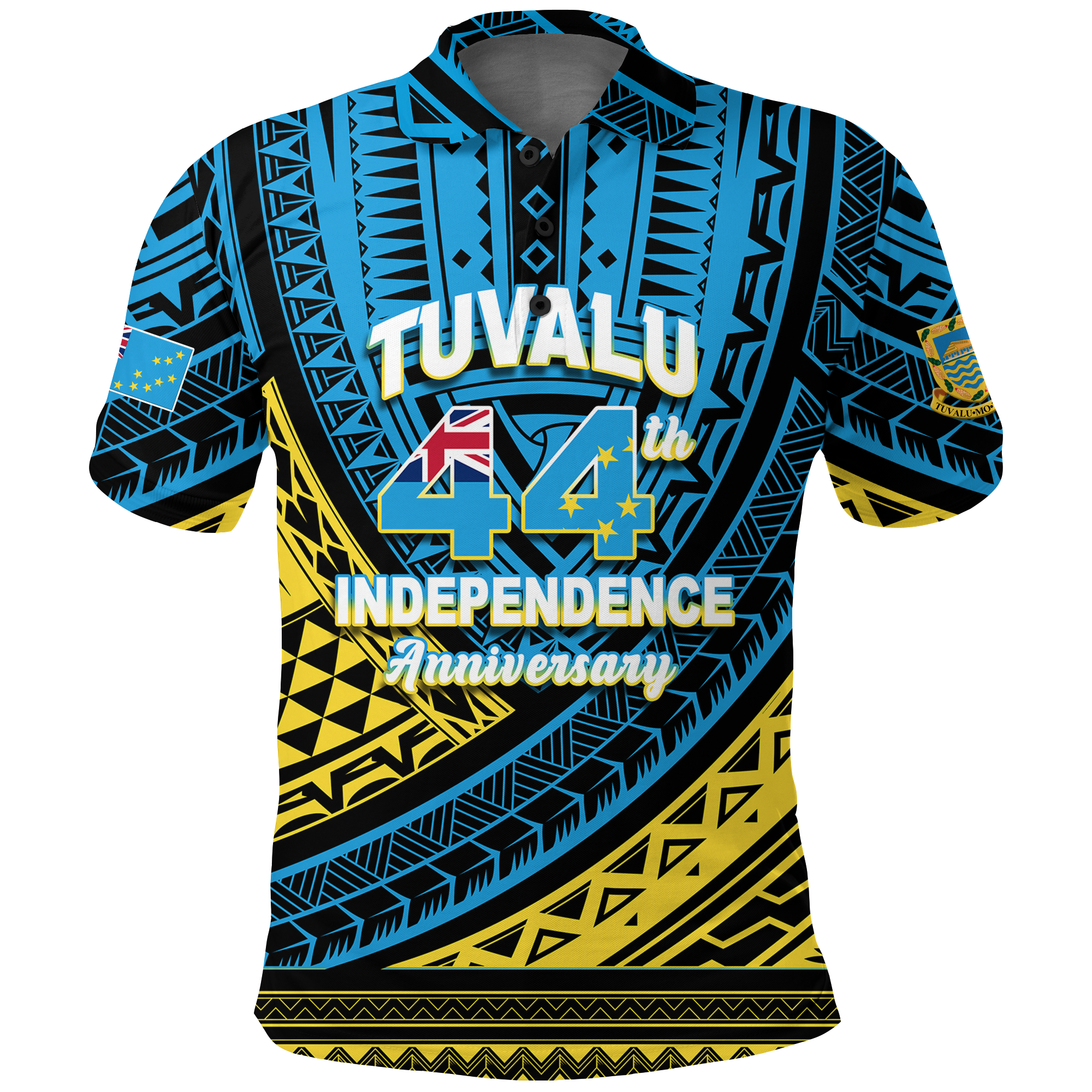 Tuvalu Polo Shirt 44th Independence Anniversary Tribal Pattern LT12 Unisex Blue - Polynesian Pride