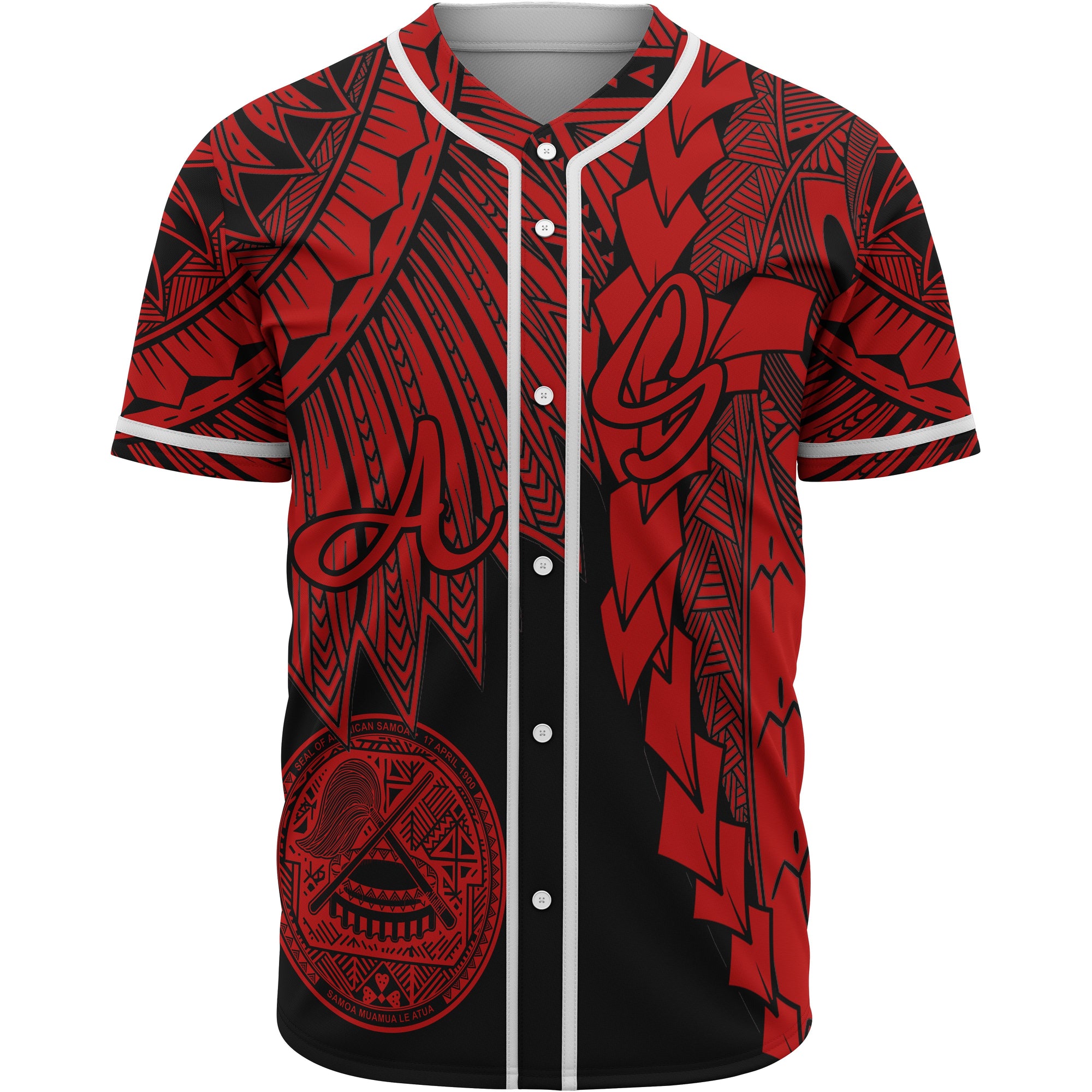 American Samoa Polynesian Baseball Shirt - Tribal Wave Tattoo Red Unisex Red - Polynesian Pride