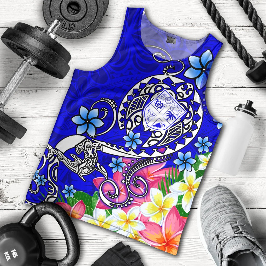 Fiji Men's Tank Top - Turtle Plumeria (Blue) Blue - Polynesian Pride