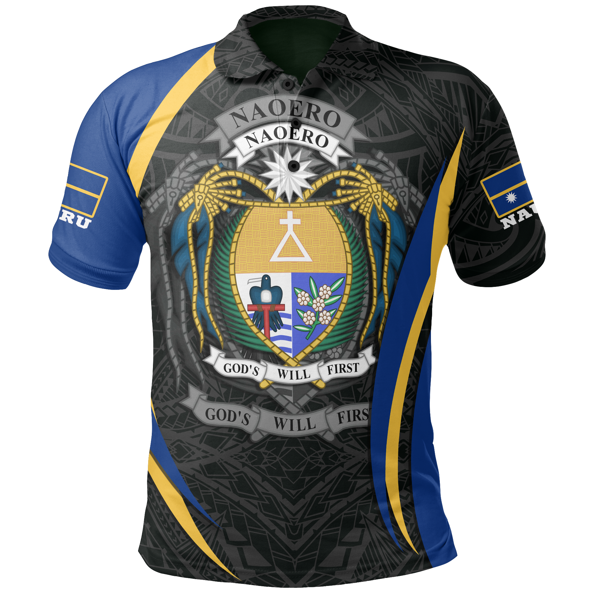 Nauru Polo Shirt Nauru Flag Coat Of Arms (Original) Unisex Black - Polynesian Pride