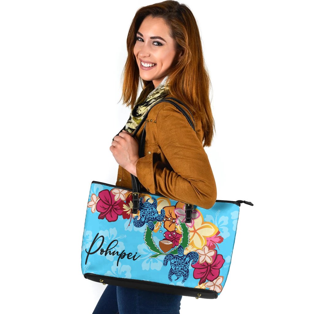 Pohnpei Leather Tote - Tropical Style Blue - Polynesian Pride