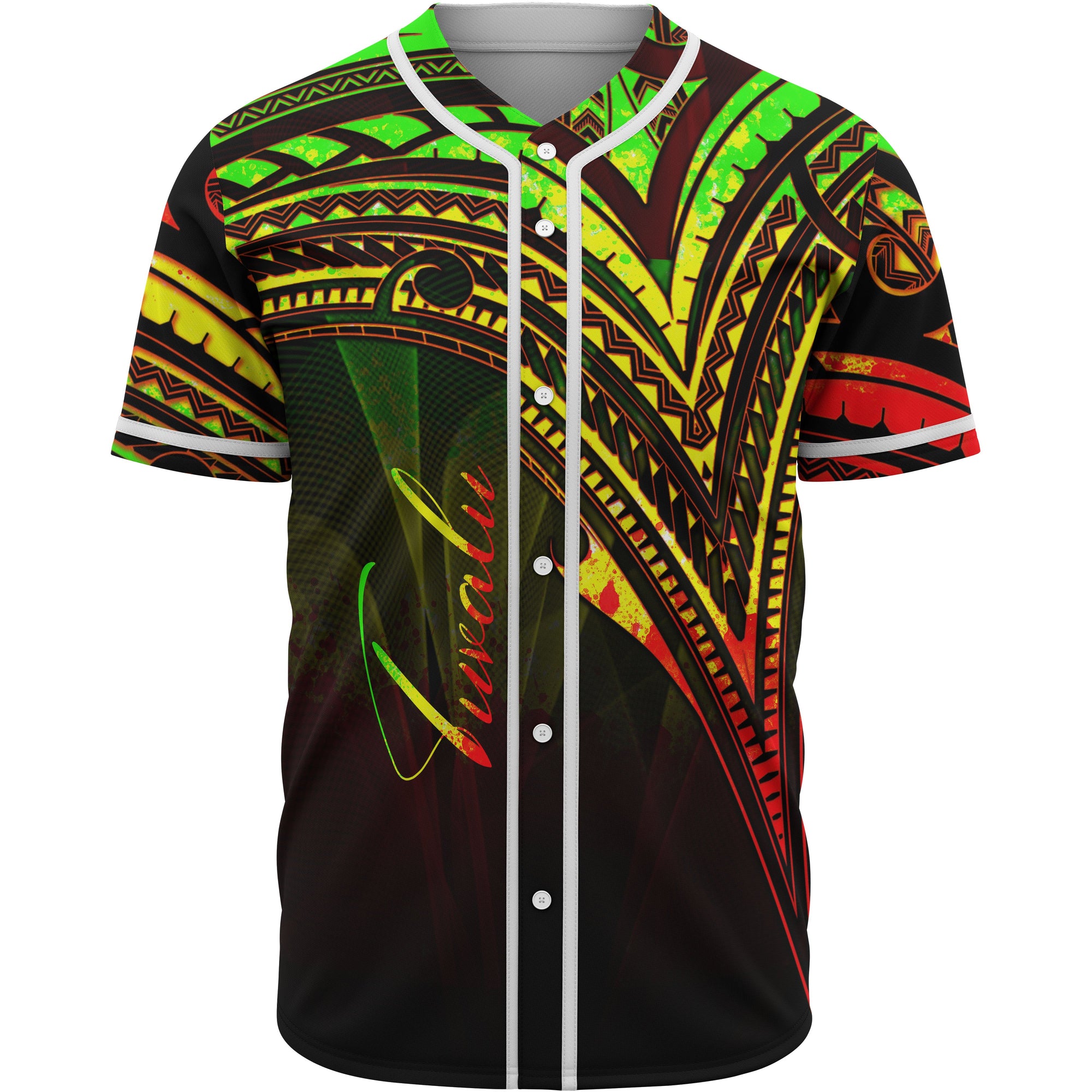 Tuvalu Baseball Shirt - Reggae Color Cross Style Unisex Black - Polynesian Pride