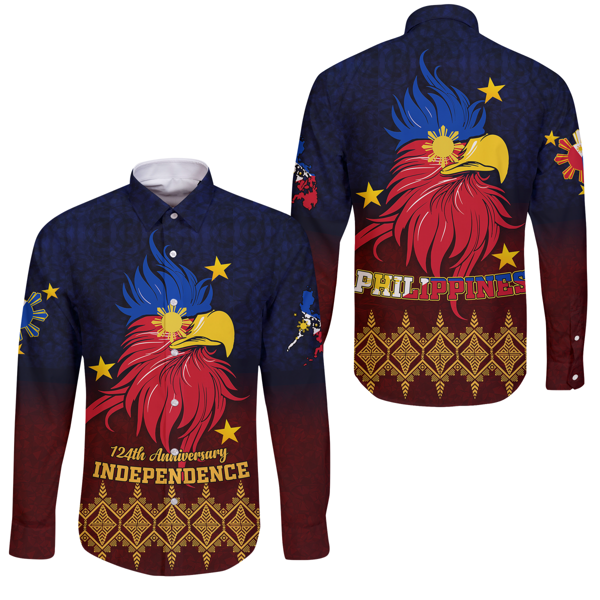 The Philippines Independence Anniversary 124th Years Long Sleeve Button Shirt - LT12 Unisex Blue - Polynesian Pride