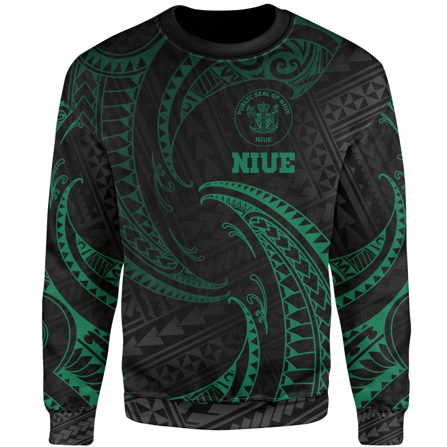 Niue Polynesian Sweater - Green Tribal Wave Unisex Green - Polynesian Pride