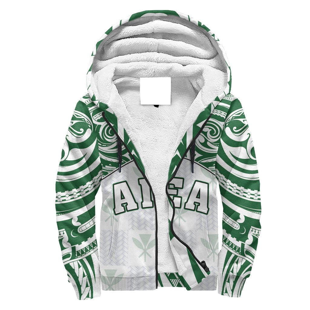 Hawaii Sherpa Hoodie - Kanaka Aiea High School Sherpa Hoodie Demodern Style AH White - Polynesian Pride