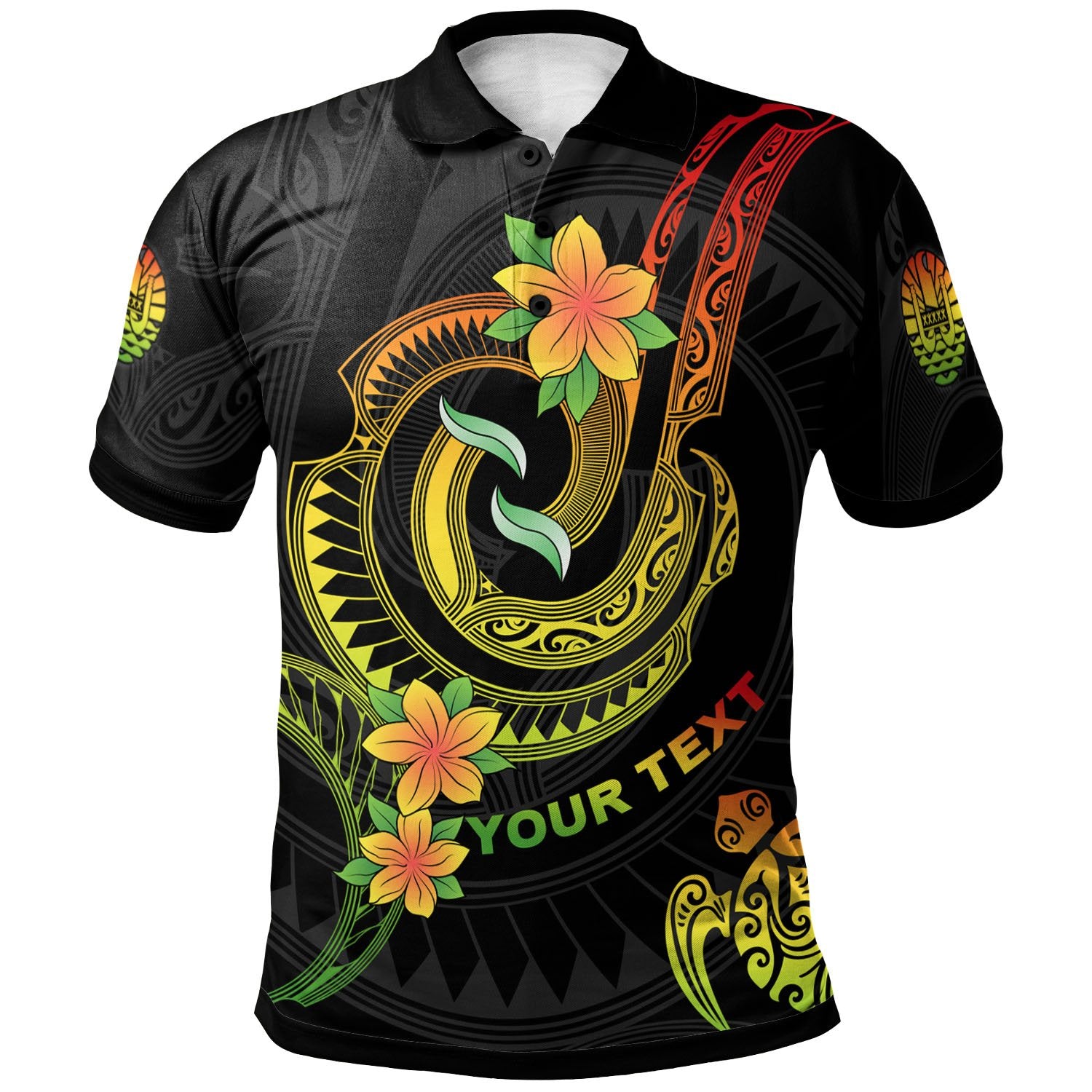 Tahiti Custom Polo Shirt Reggae Plumeria Flowers with Spiral Patterns Unisex Reggae - Polynesian Pride