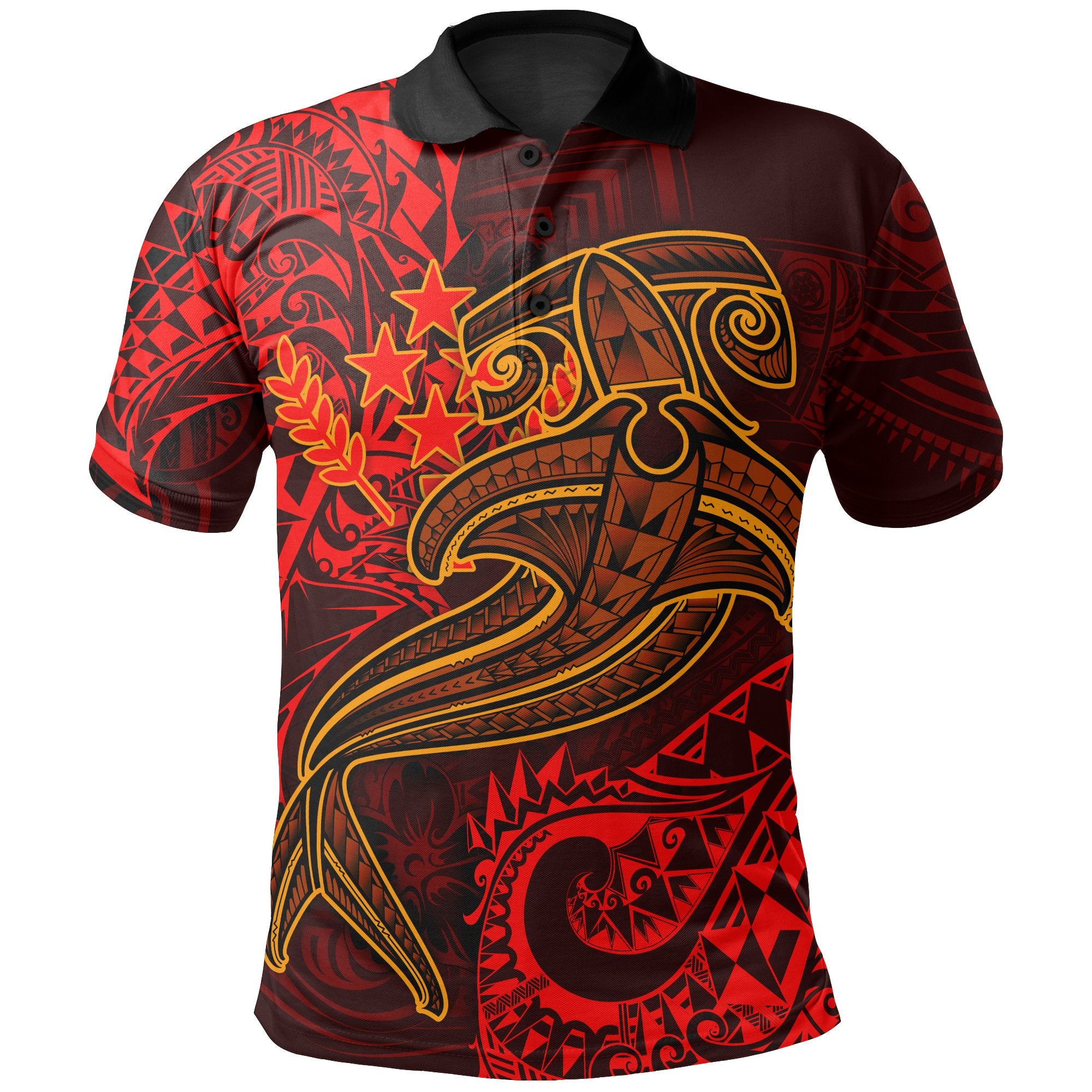 Kosrae Pohnpei Polo Shirt Red Shark Polynesian Tattoo Unisex Red - Polynesian Pride