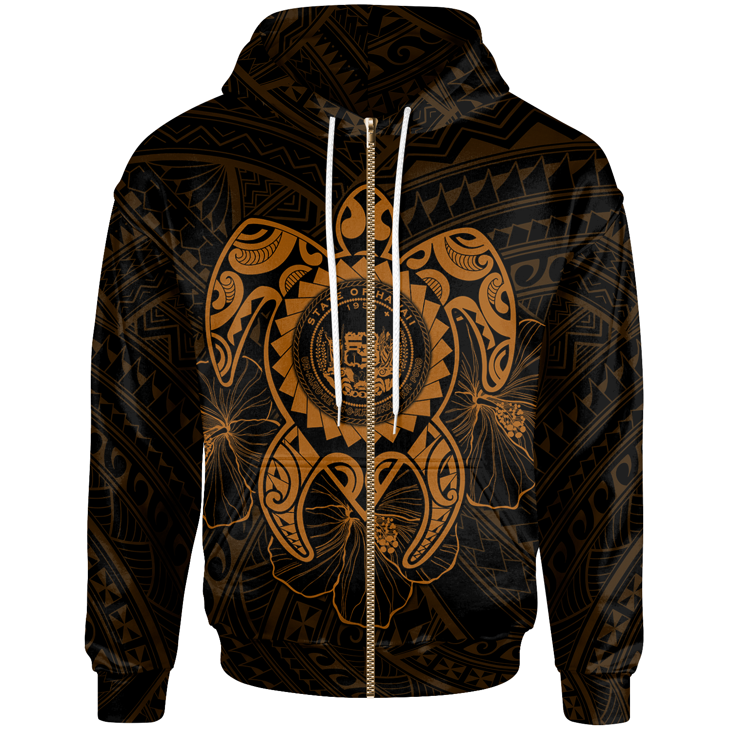 Hawaii Polynesian Zip up Hoodie Vintage Polynesian Turtle (Golden) Unisex Golden - Polynesian Pride