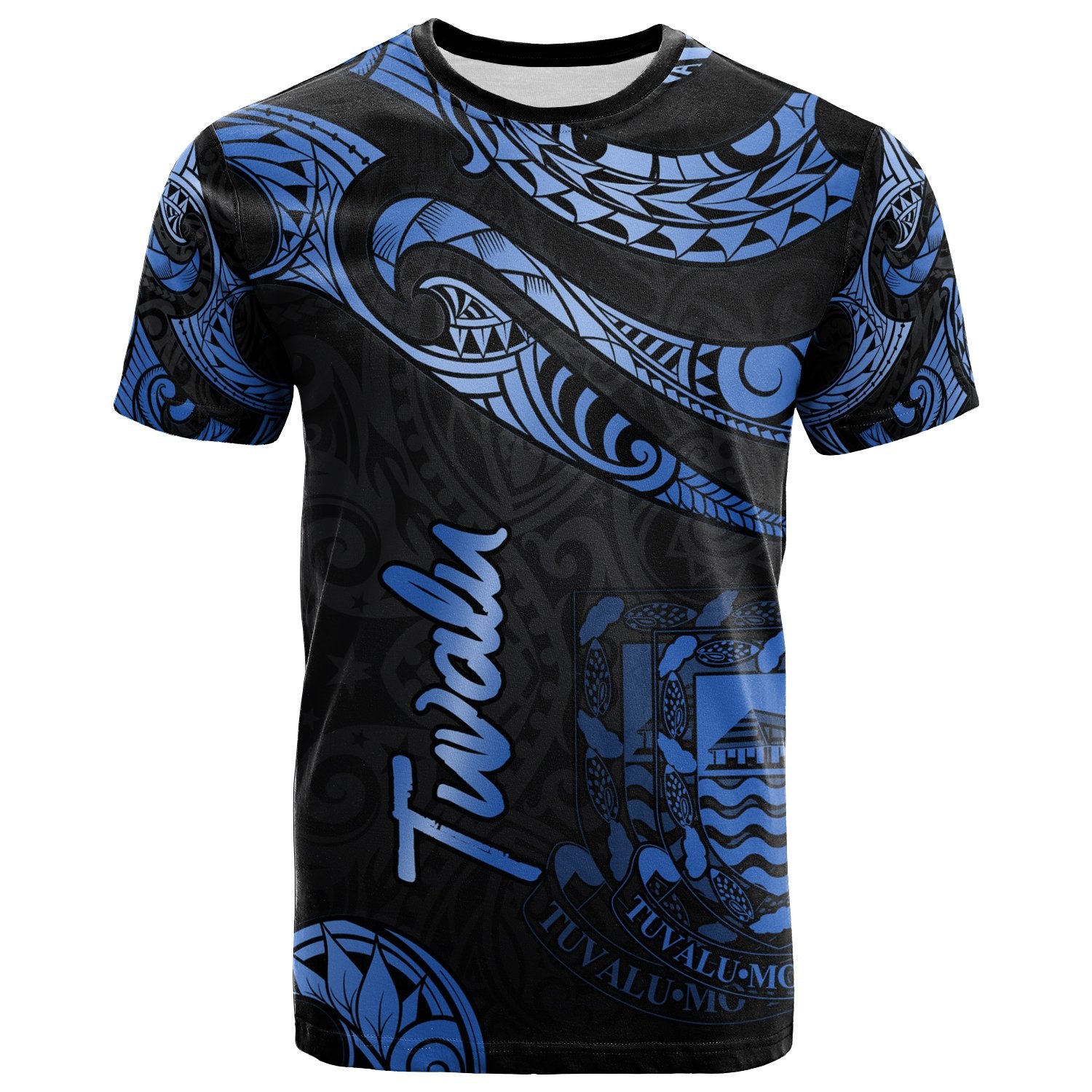 Tuvalu Polynesian T Shirt Polynesian Tattoo Blue Version Unisex Blue - Polynesian Pride