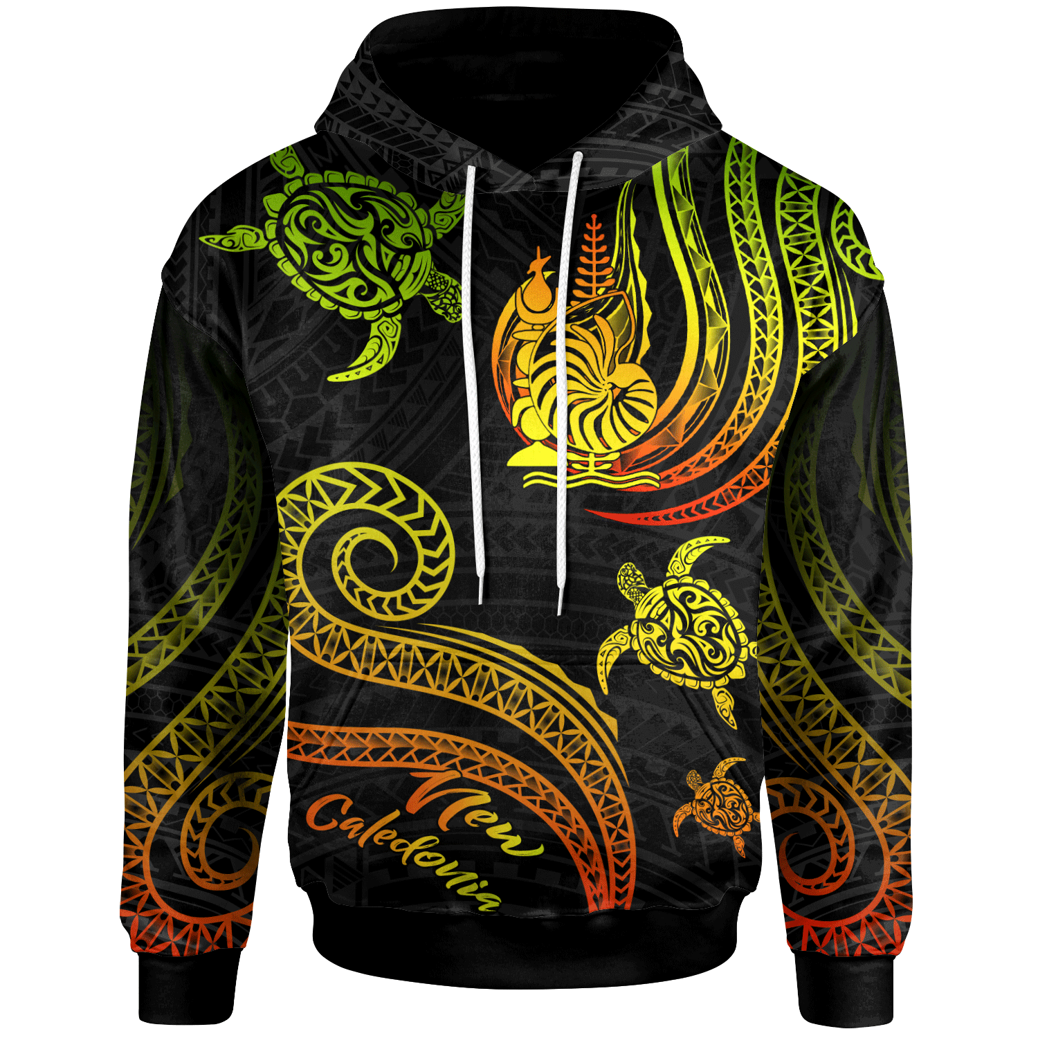 New Caledonia Hoodie Polynesian Turtle With Pattern Reggae Unisex Reggae - Polynesian Pride