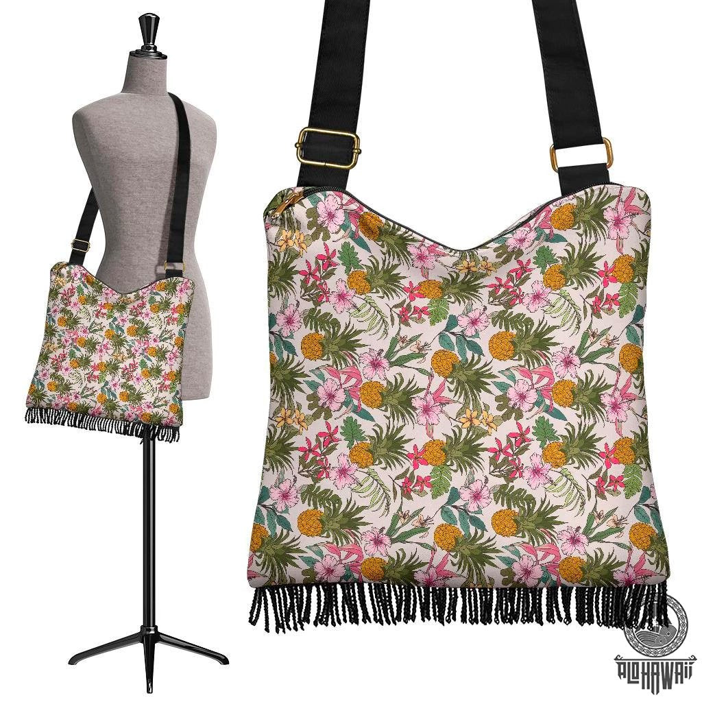 Hawaii Tropical Pineaapple Crossbody Boho Handbag Crossbody Boho Handbag One Size Yellow - Polynesian Pride