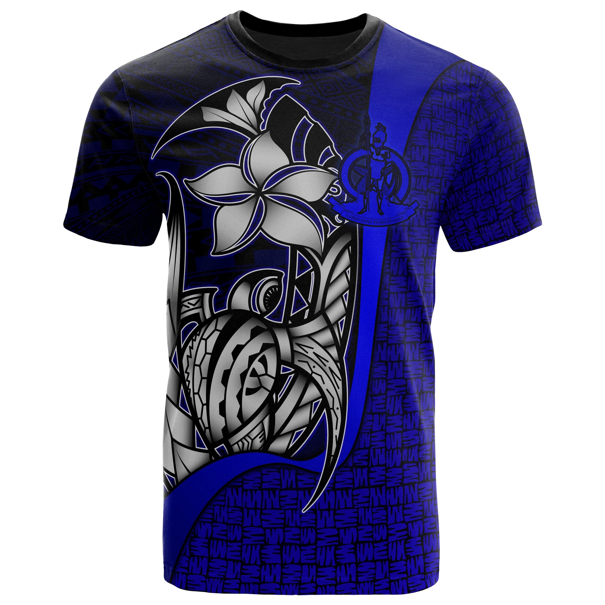 Vanuatu T Shirt Coat of Arm Blue Turtle with Hook Unisex Blue - Polynesian Pride