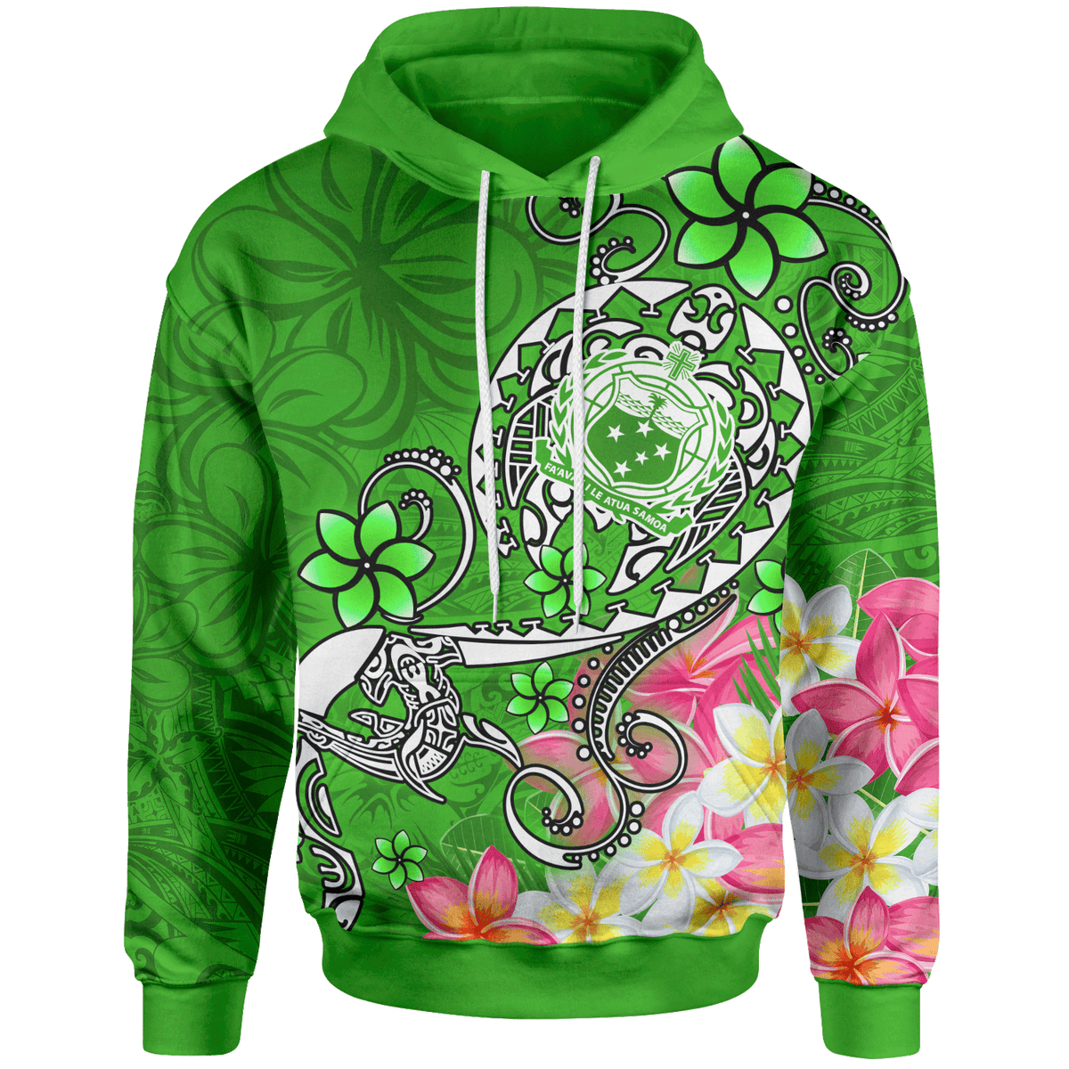 Samoa Hoodie Turtle Plumeria (Green) Unisex Green - Polynesian Pride