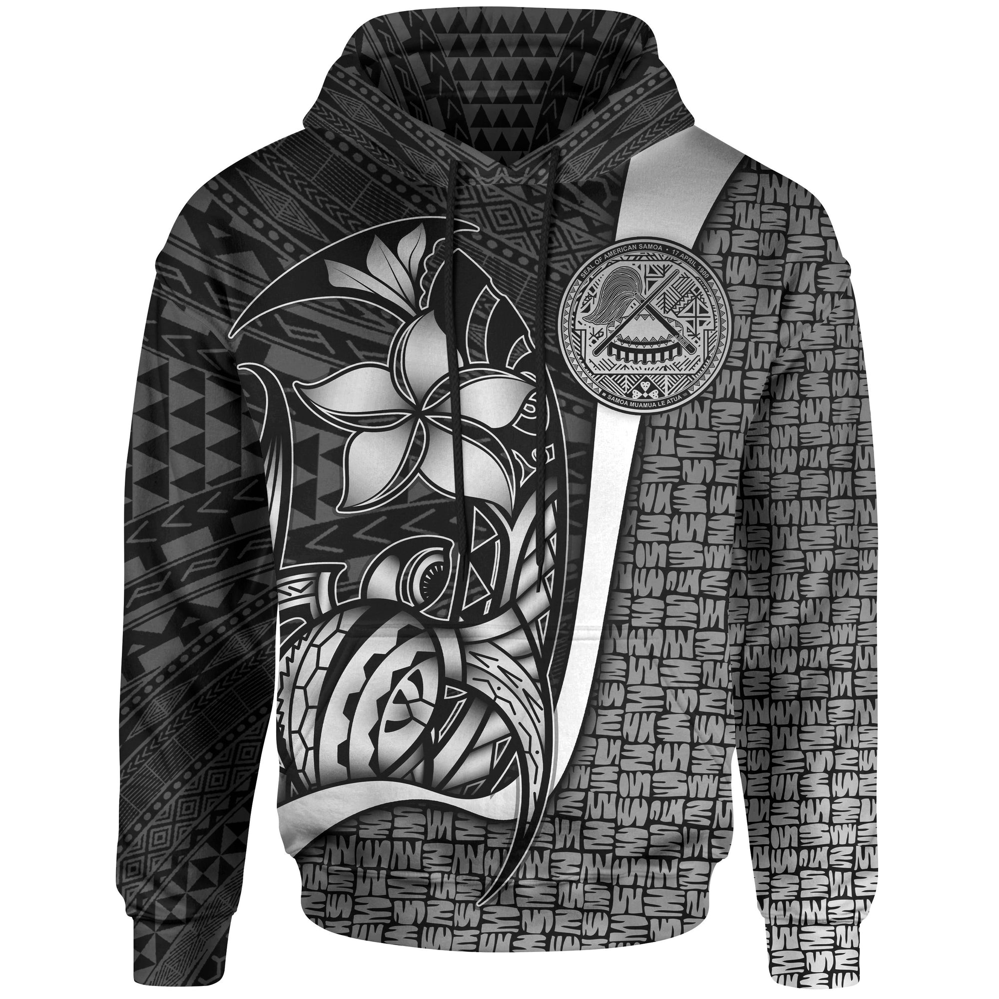 American Samoa Polynesian Hoodie White Turtle with Hook Unisex WHITE - Polynesian Pride