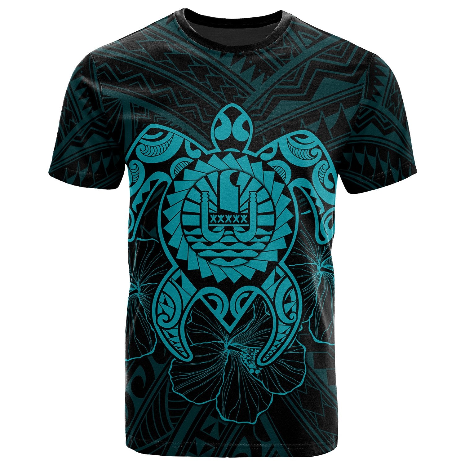 Tahiti Polynesian T Shirt Vintage Polynesian Turtle (Turquoise) Unisex Turquoise - Polynesian Pride