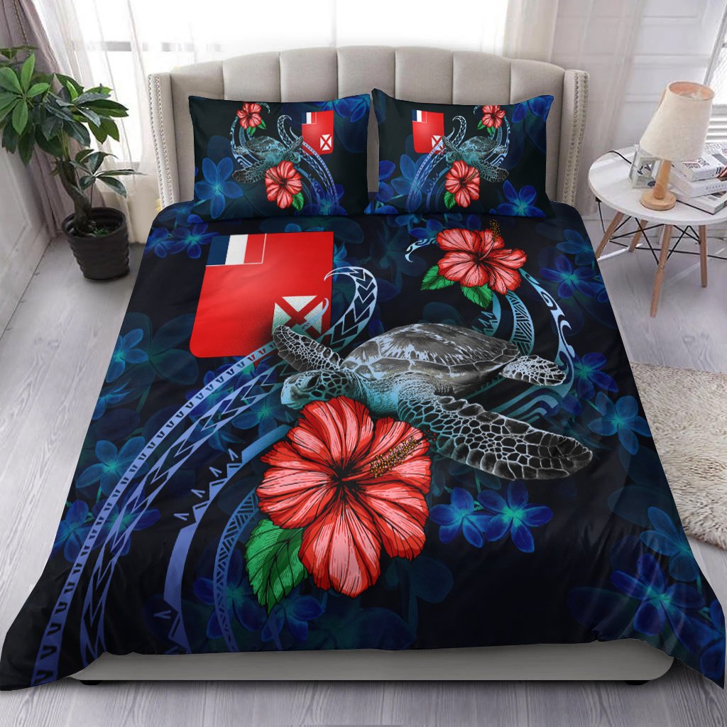 Wallis and Futuna Polynesian Bedding Set - Blue Turtle Hibiscus Blue - Polynesian Pride