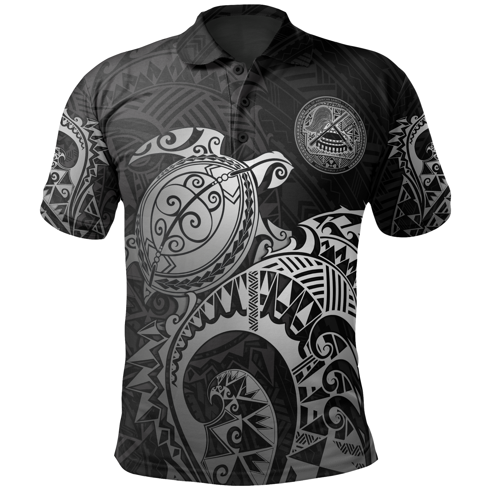 American Samoa Polo Shirt Amerika Samoa Seal Silver Turtle Tattoo Unisex Silver - Polynesian Pride