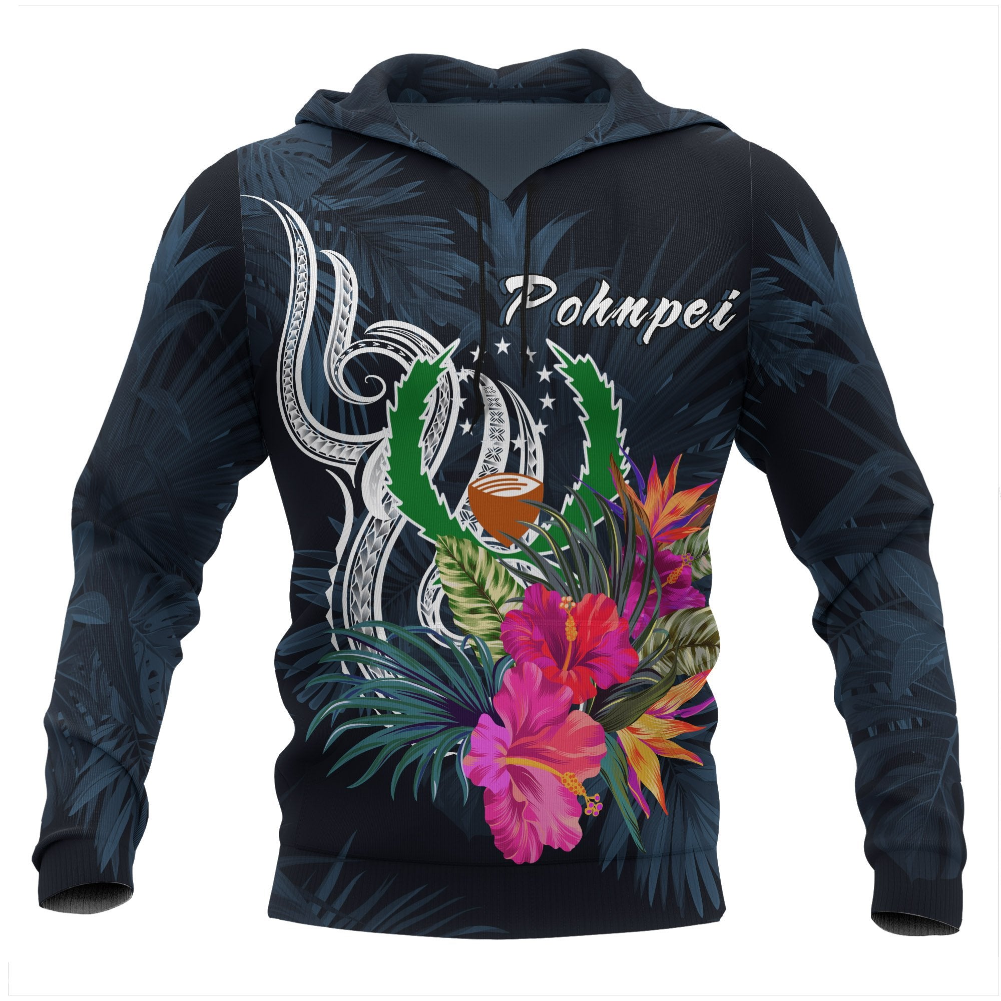 Pohnpei Micronesia Hoodie Tropical Flower Unisex Blue - Polynesian Pride