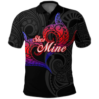 Valentine Day Guam Couple She Mine Polo Shirt Heart Tribal LT12 Black - Polynesian Pride