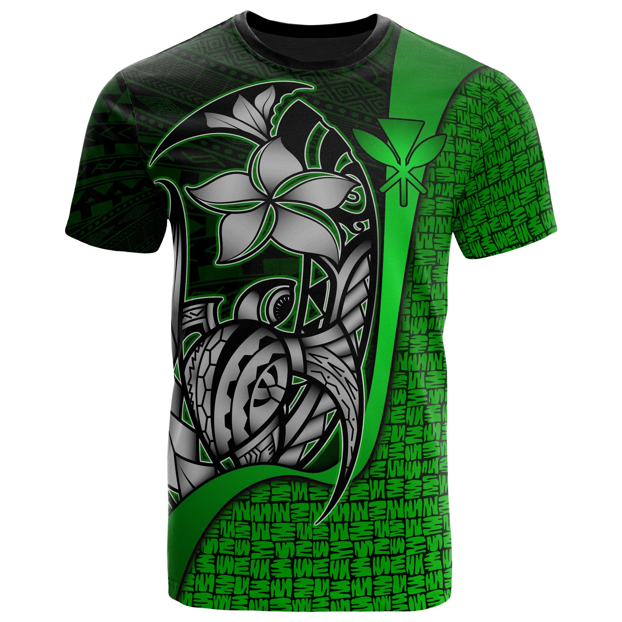 Polynesian Hawaii T Shirt Kanaka Maoli Green Turtle with Hook Unisex GREEN - Polynesian Pride