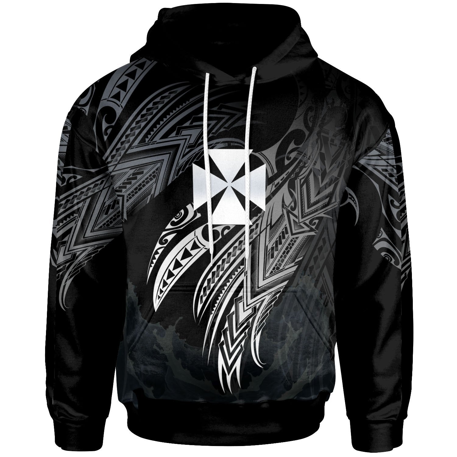 Wallis and Futuna Polynesian Hoodie Legend White Version Unisex Black - Polynesian Pride