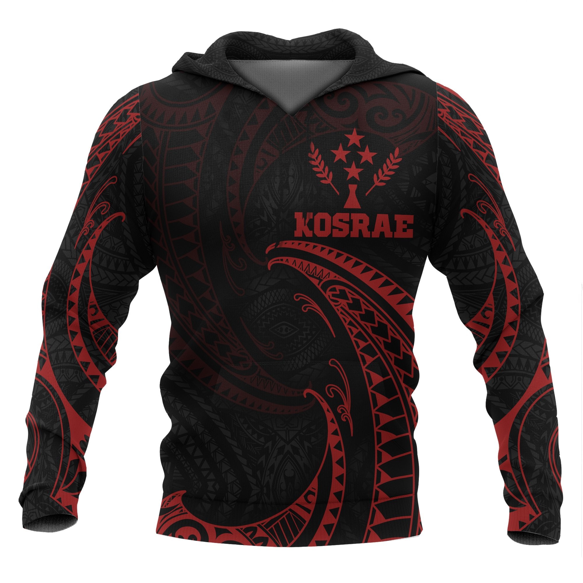 Kosrae Micronesia Hoodie Red Tribal Wave Unisex Red - Polynesian Pride