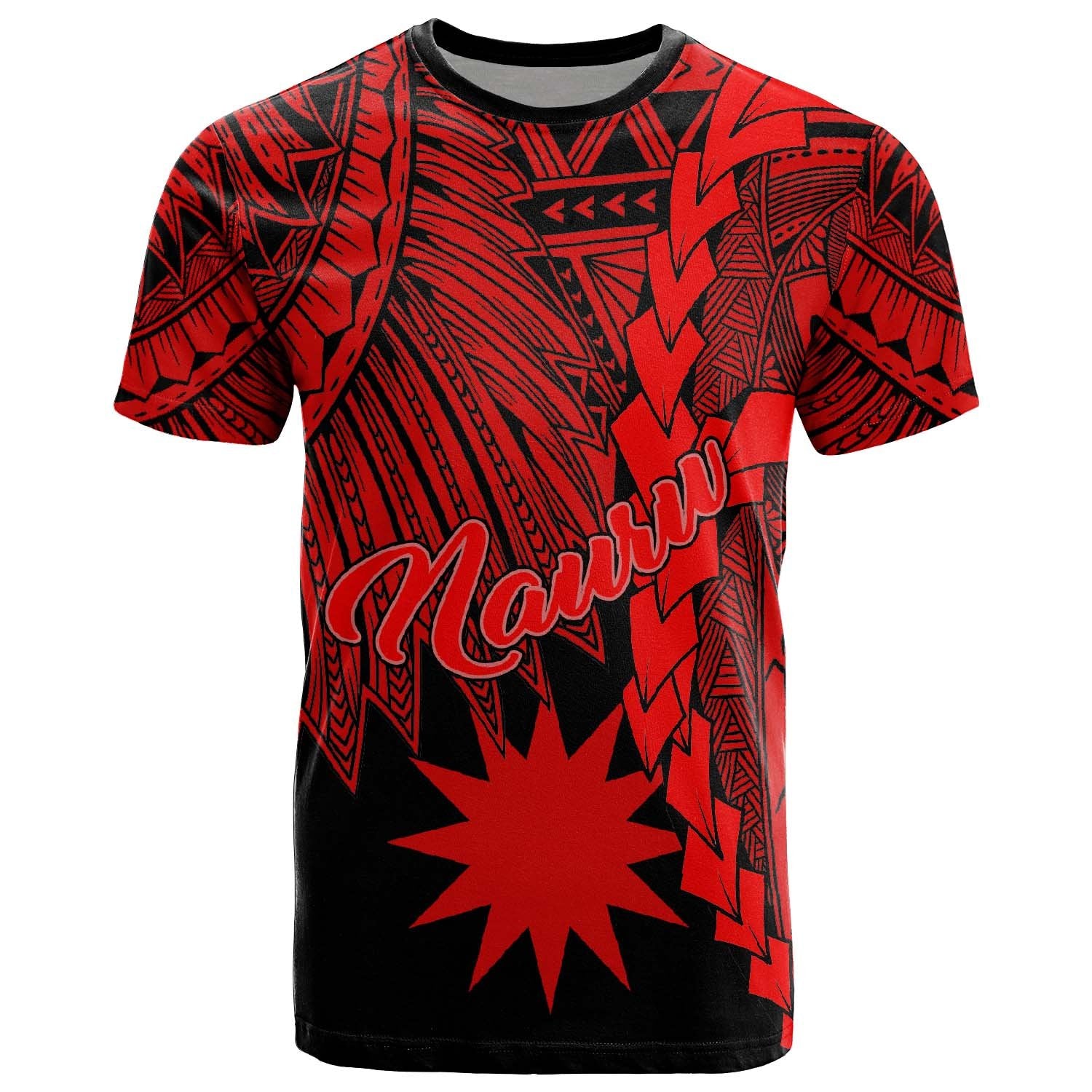 Nauru Polynesian T Shirt Tribal Wave Tattoo Red Unisex Red - Polynesian Pride