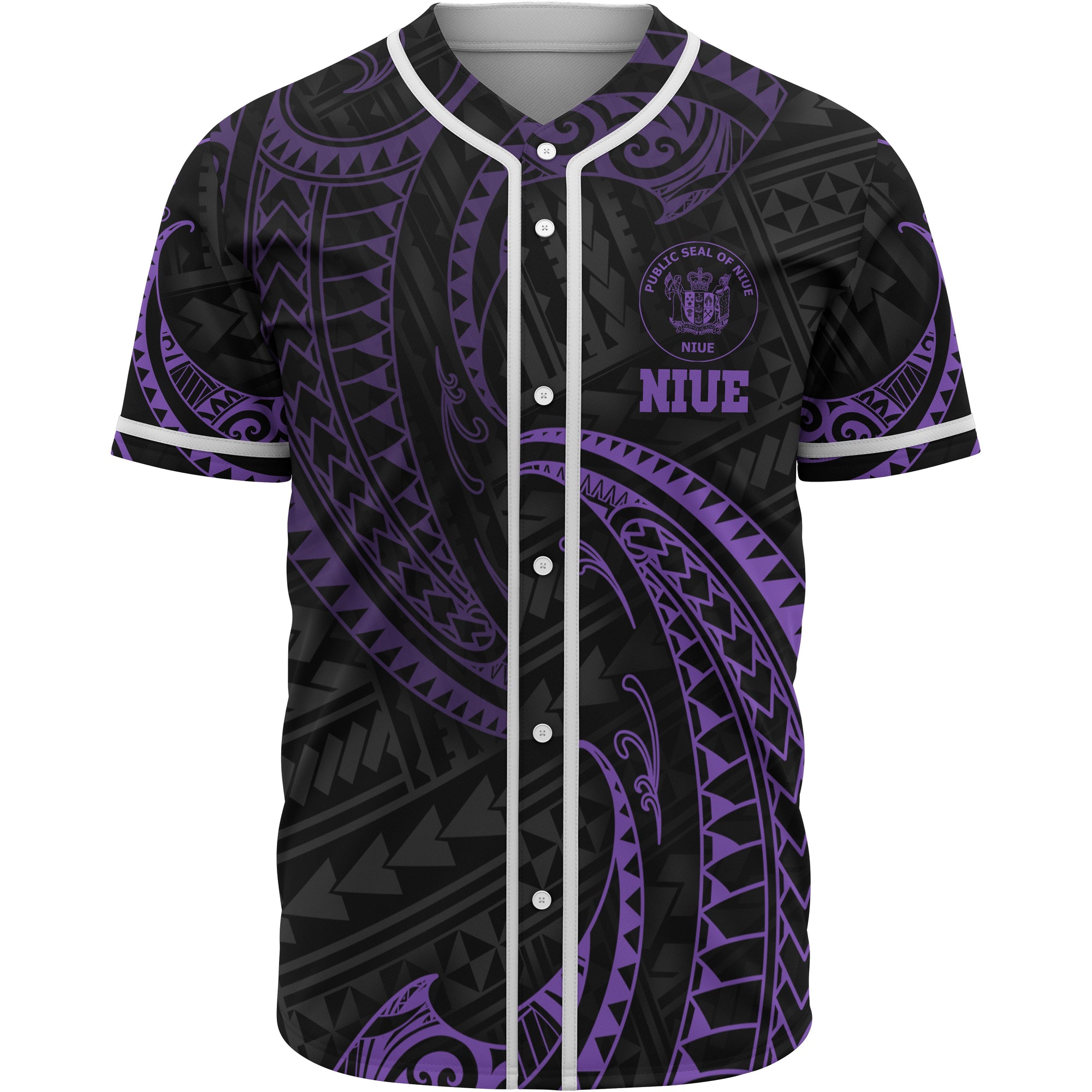 Niue Polynesian Baseball Shirt - Purple Tribal Wave Unisex Purple - Polynesian Pride