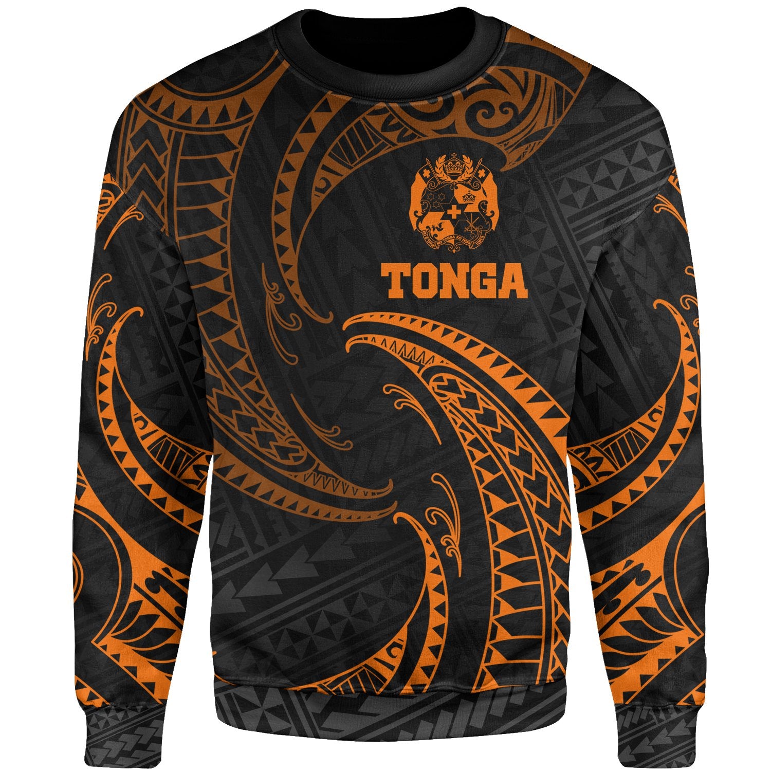 Tonga Polynesian Sweater - Orange Tribal Wave Unisex Orange - Polynesian Pride