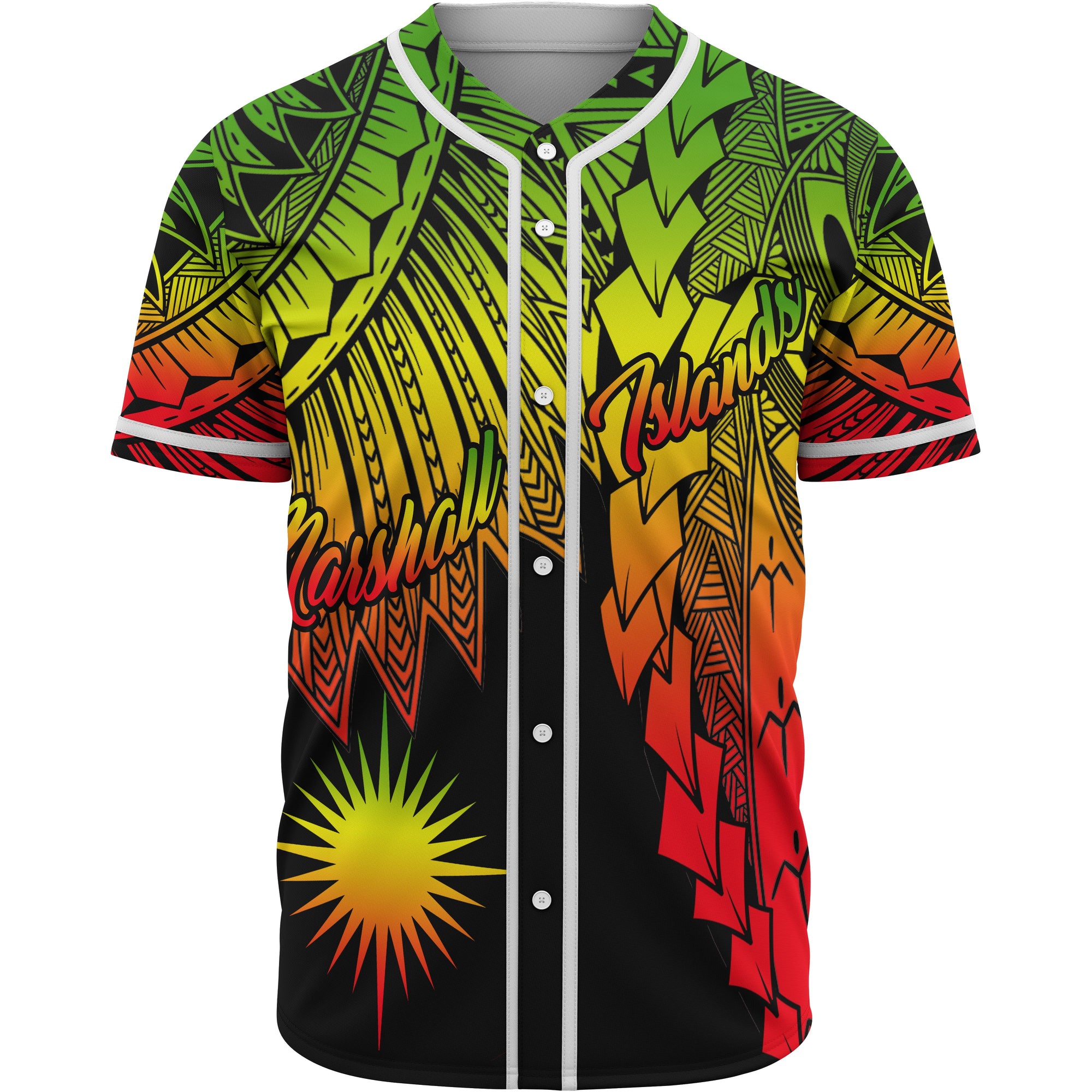 Marshall Islands Polynesian Baseball Shirt - Tribal Wave Tattoo Reggae Unisex Reggae - Polynesian Pride