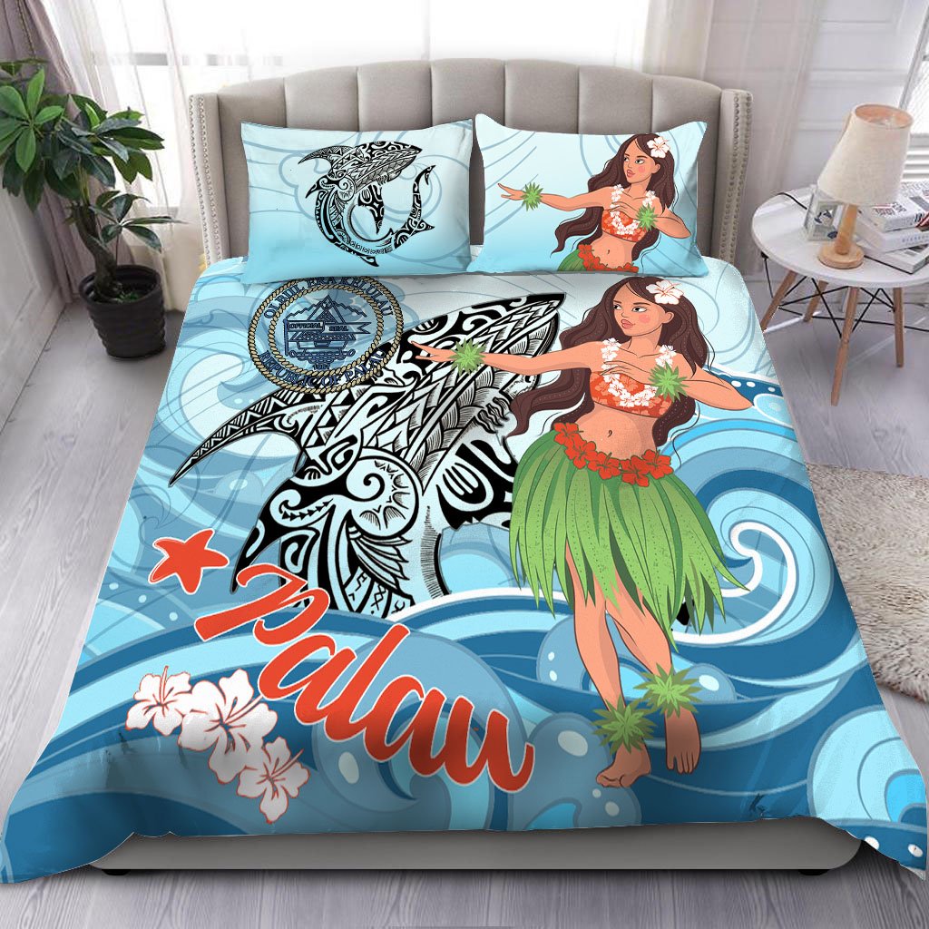 Palau Bedding Set - Polynesian Girls With Shark Blue - Polynesian Pride