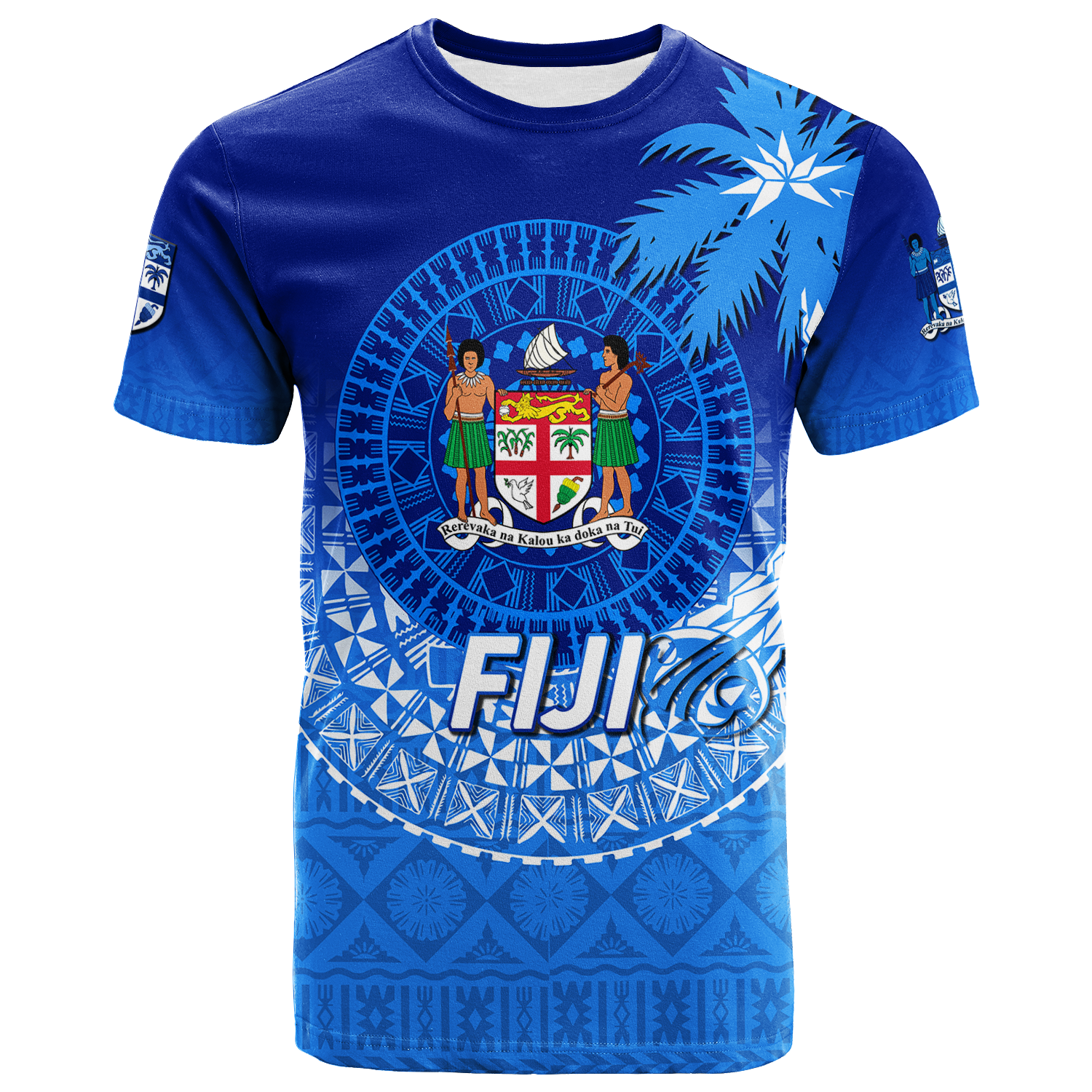 Fiji Tapa Tribal Coconut Tree T Shirt LT12 Unisex Blue - Polynesian Pride