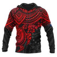 Cook Islands Polynesian Hoodie Red Turtle Unisex Red - Polynesian Pride