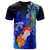 Guam T Shirt Humpback Whale with Tropical Flowers (Blue) Unisex Blue - Polynesian Pride