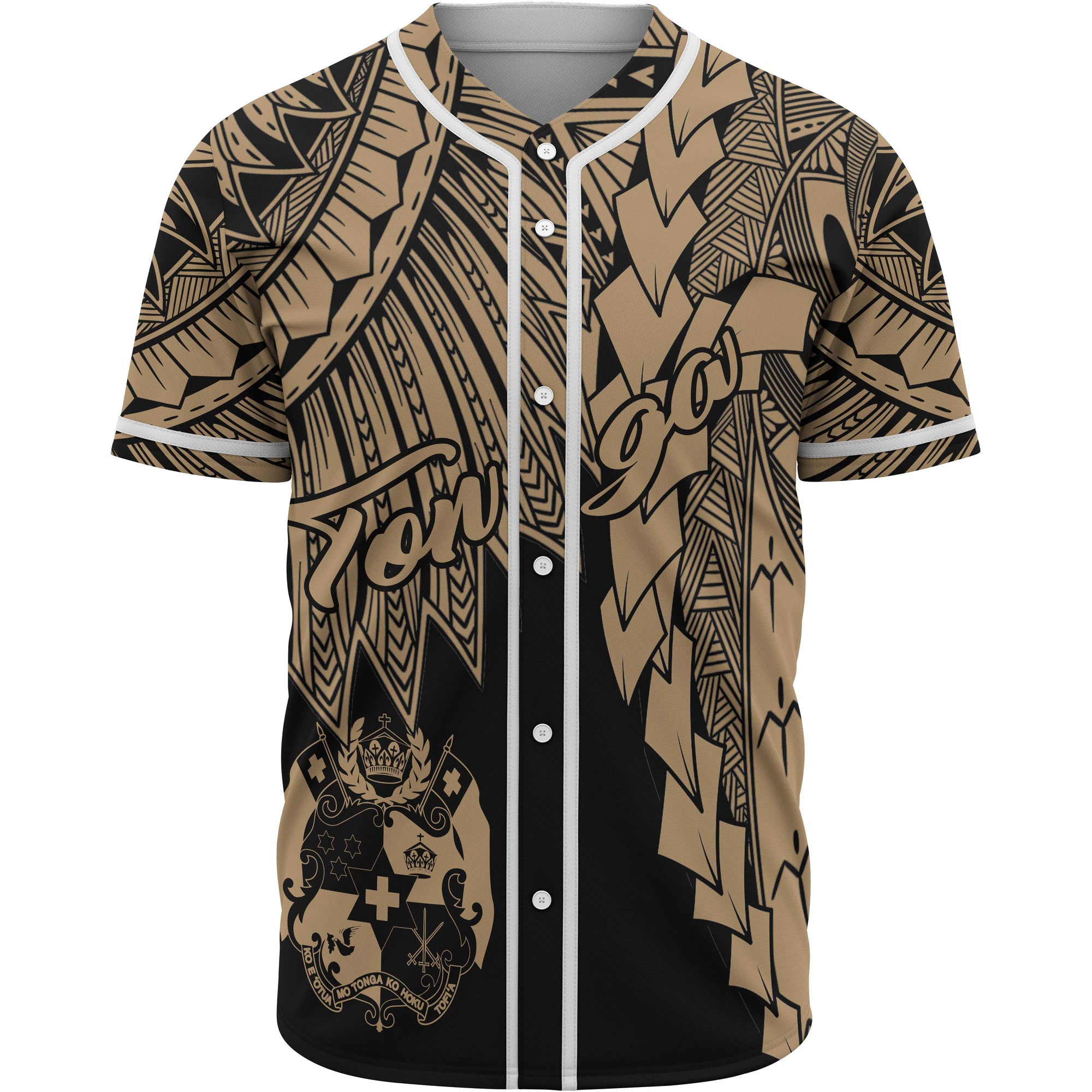 Tonga Polynesian Baseball Shirt - Tribal Wave Tattoo Gold Unisex Gold - Polynesian Pride