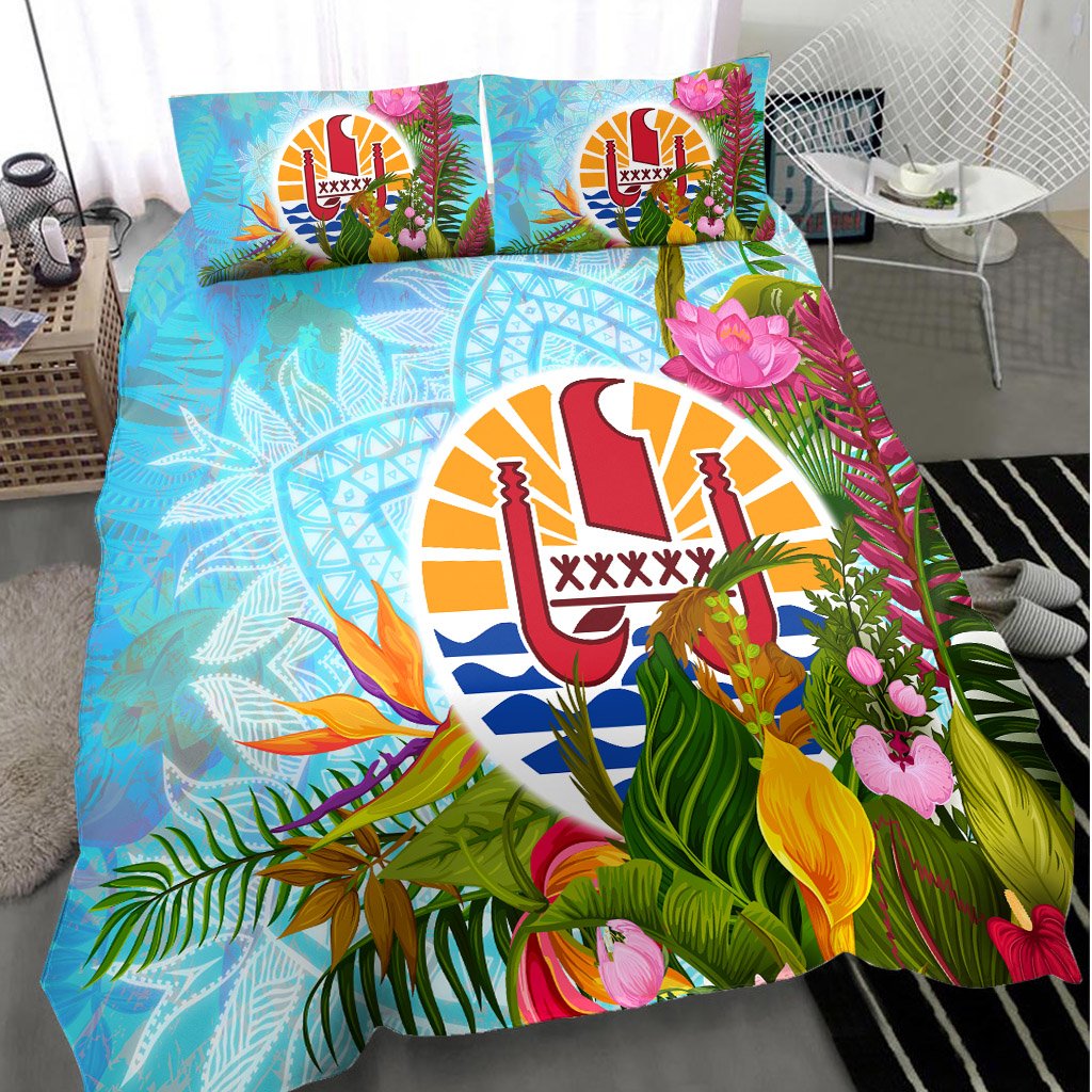 Tahiti Bedding Set - Tropical Flowers Boho Style Black - Polynesian Pride