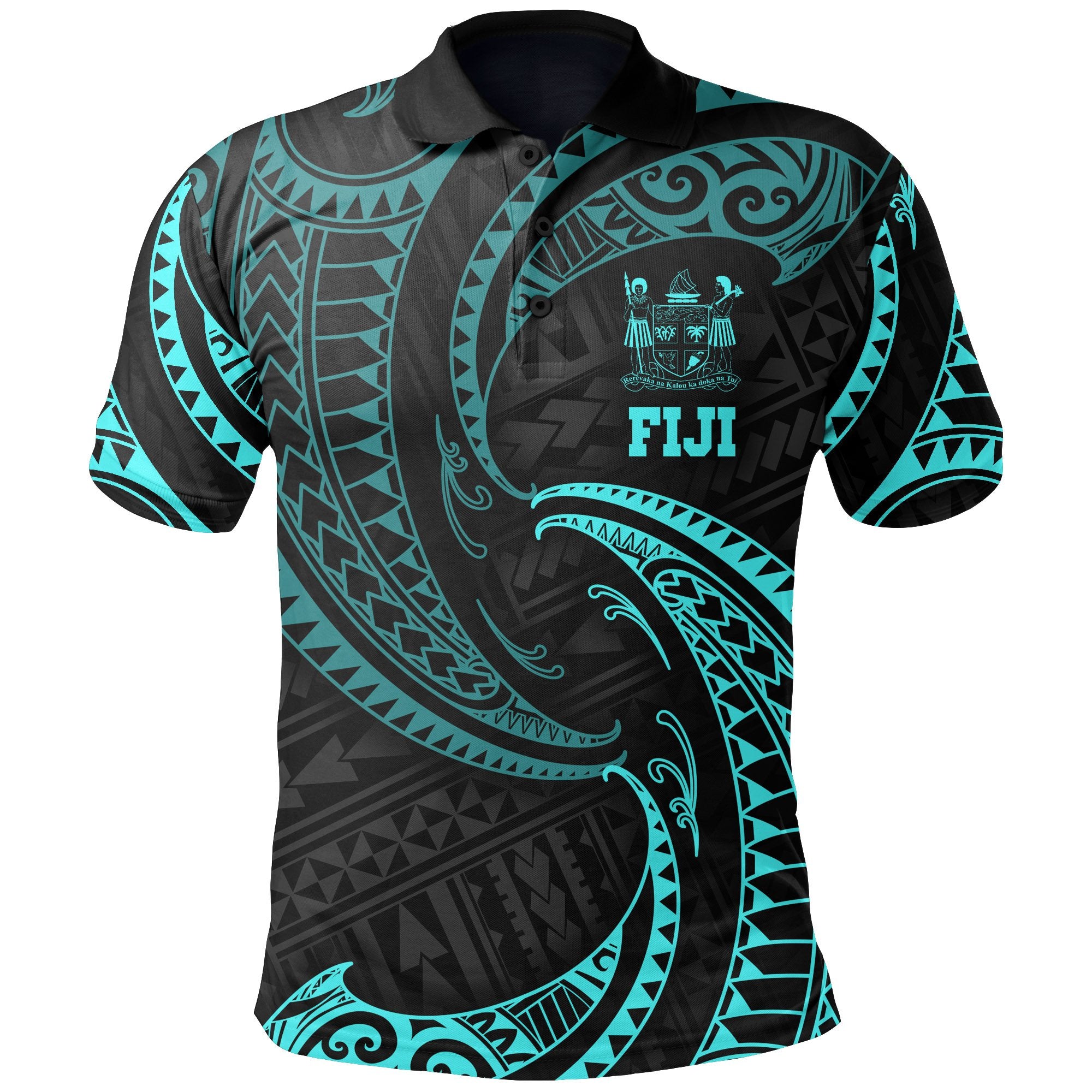 Fiji Polynesian Polo Shirt Neon Blue Tribal Wave Unisex Neon Blue - Polynesian Pride