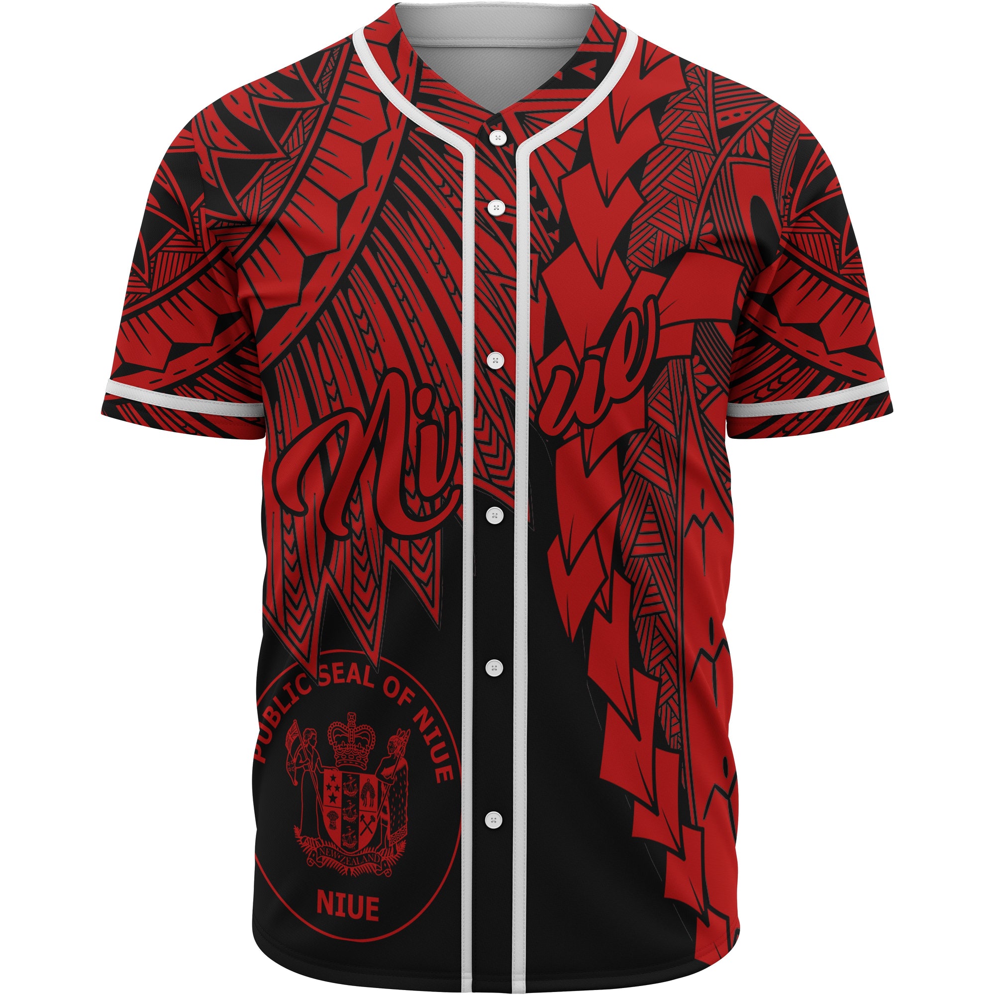 Niue Polynesian Baseball Shirt - Tribal Wave Tattoo Red Unisex Red - Polynesian Pride