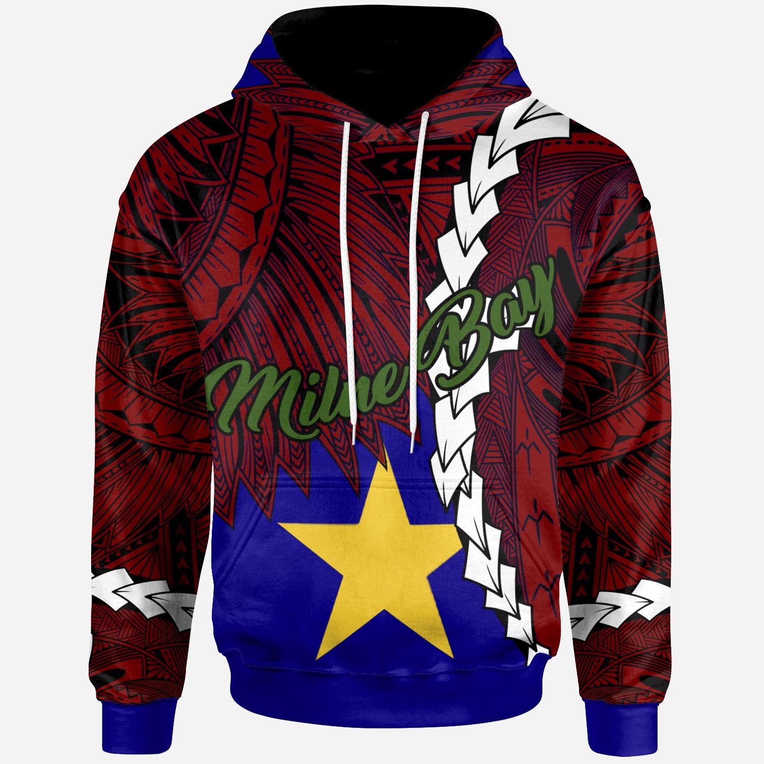 Papua New Guinea Milne Bay Province Polynesian Hoodie Tribal Wave Tattoo Unisex Blue - Polynesian Pride