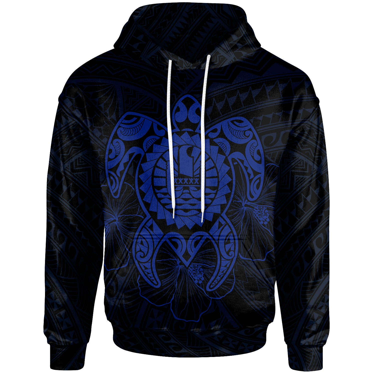 Tahiti Polynesian Hoodie Vintage Polynesian Turtle (Blue) Unisex Blue - Polynesian Pride