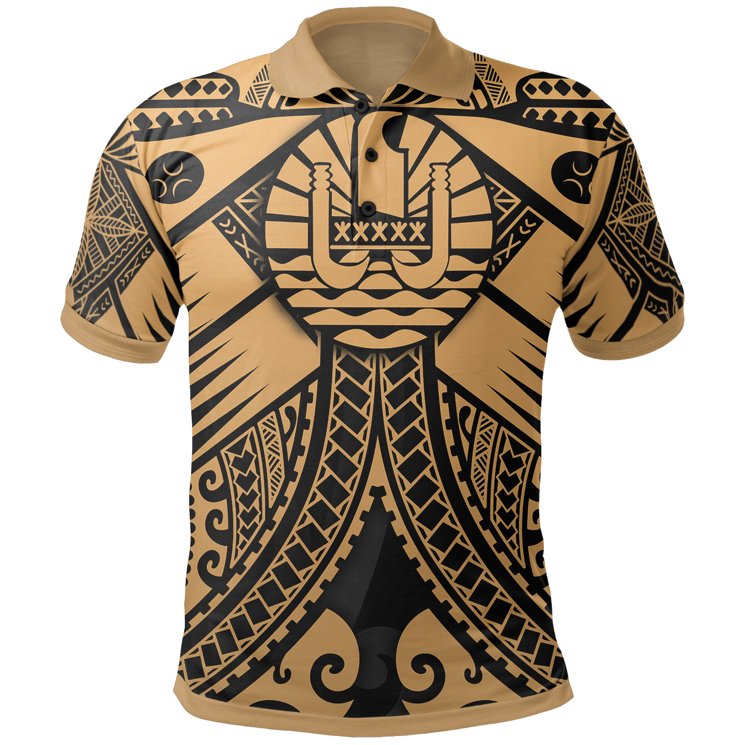 Tahiti Polo Shirt Gold Seal with Polynesian Tattoo Unisex Gold - Polynesian Pride