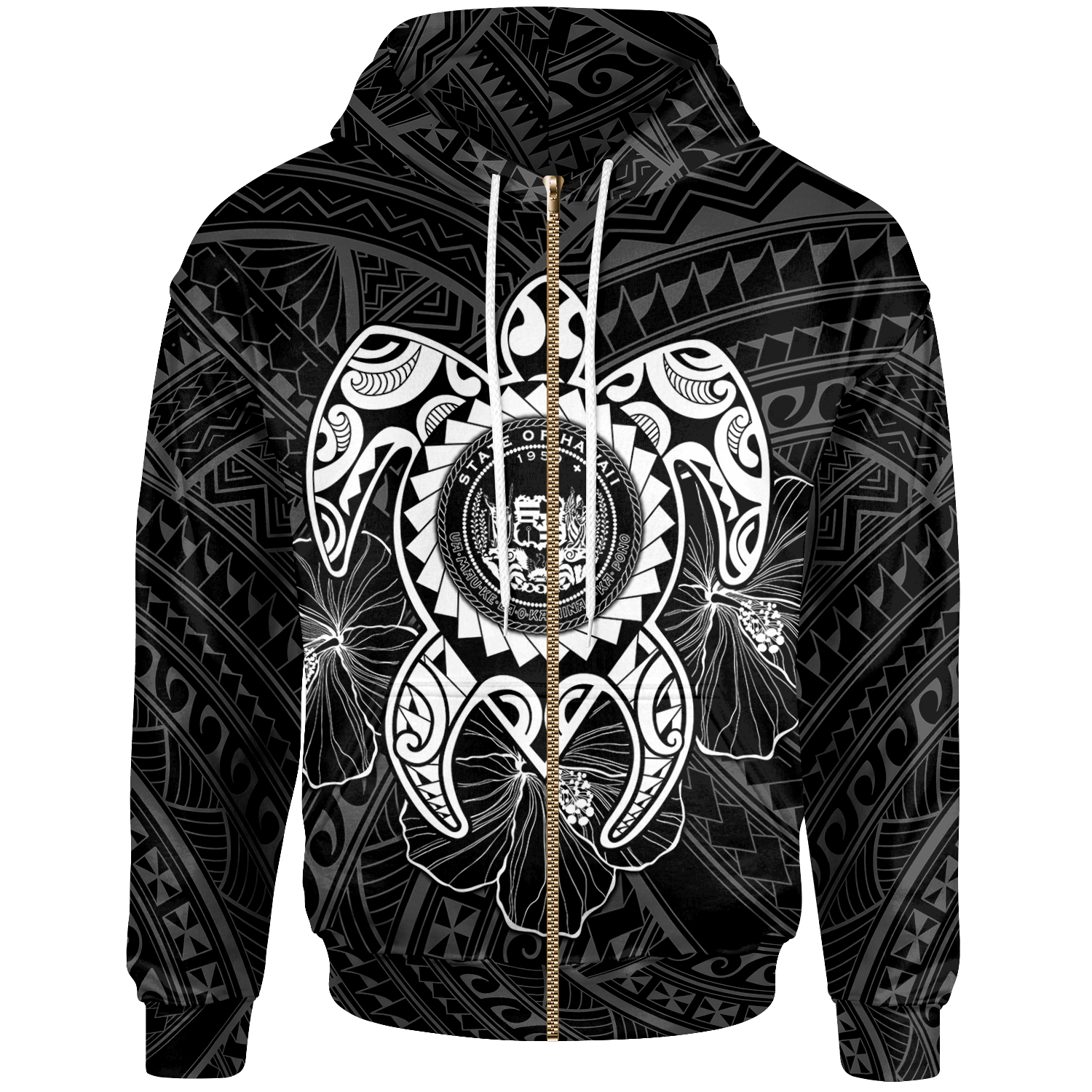 Hawaii Polynesian Zip up Hoodie Vintage Polynesian Turtle (White) Unisex White - Polynesian Pride