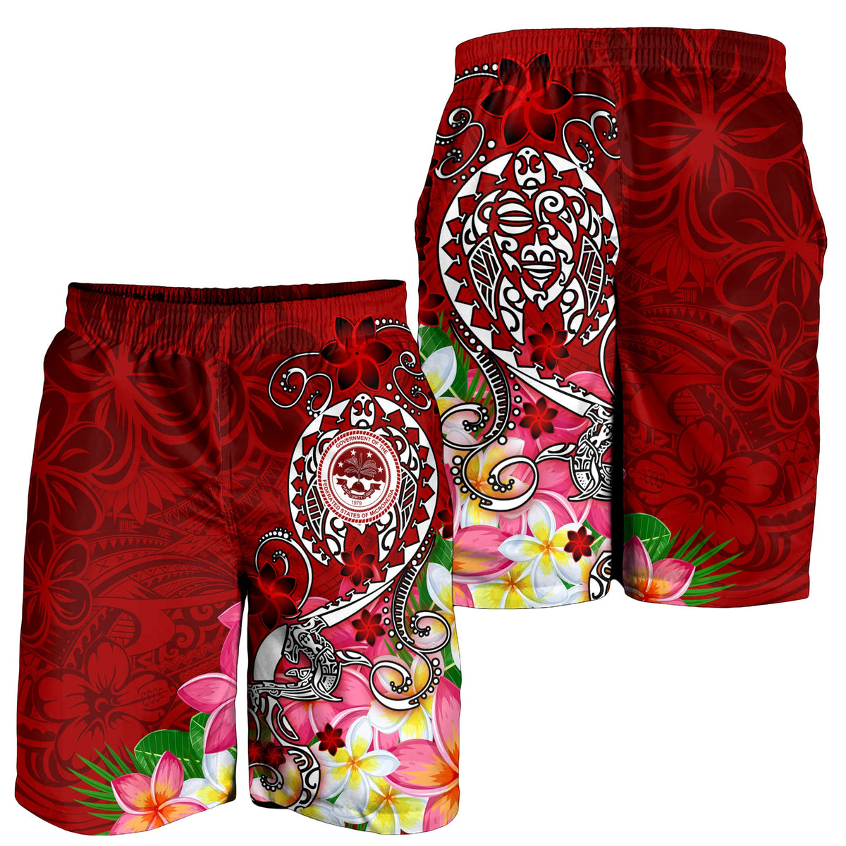 FSM Men's Short - Turtle Plumeria (RED) - Polynesian Pride
